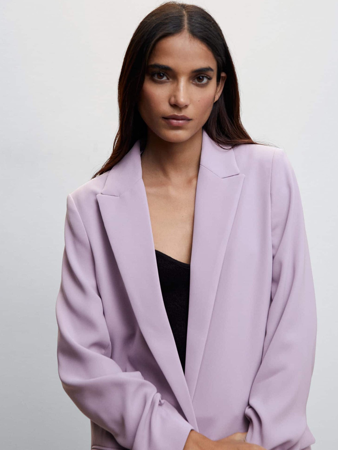 

MANGO Women Notched Lapel Collar Single Breasted Blazer, Lavender