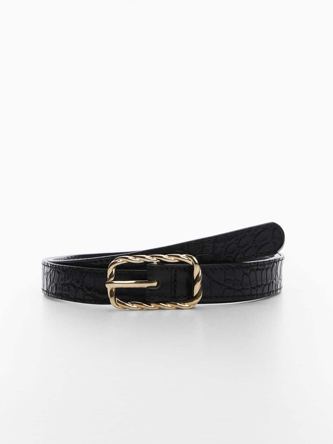 

MANGO Women Textured Belt, Black