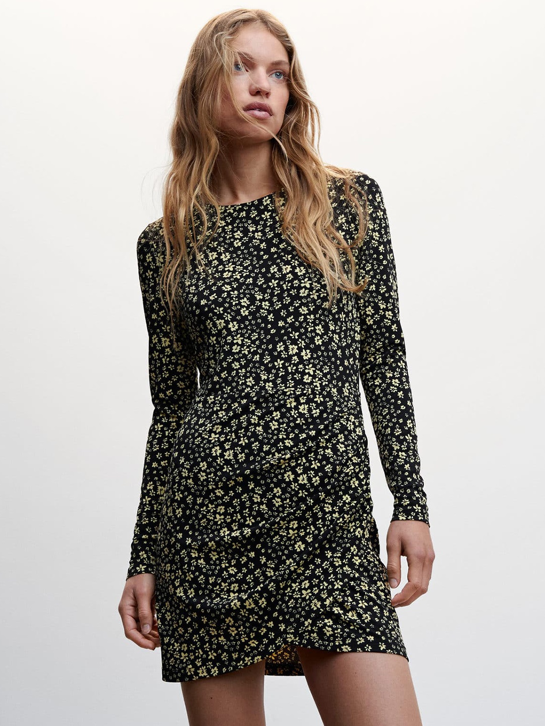 

MANGO Floral Print Tulip Hem Sheath Mini Dress, Black