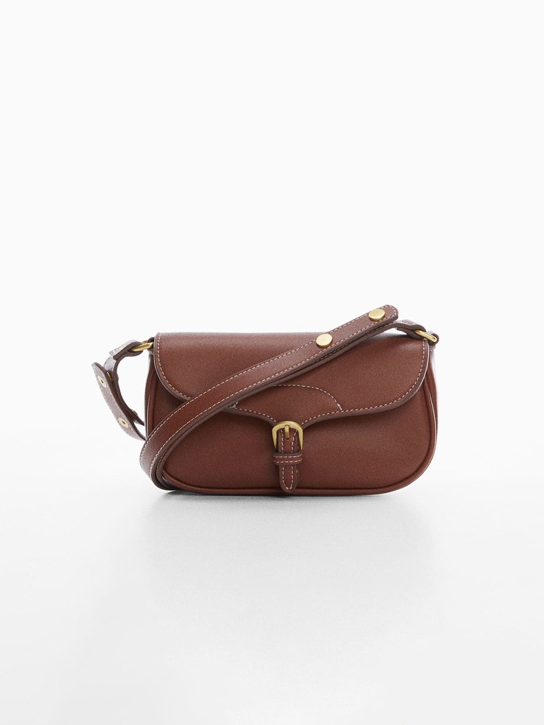 

MANGO Women Structured Sling Bag with Buckle Detail, Brown