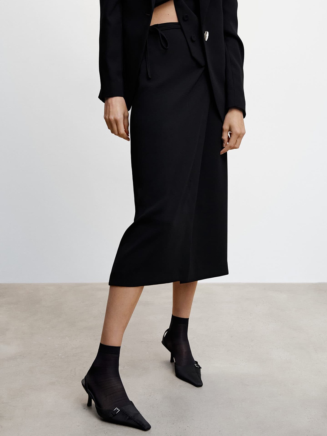 

MANGO Wrap Midi Sustainable Skirt, Black