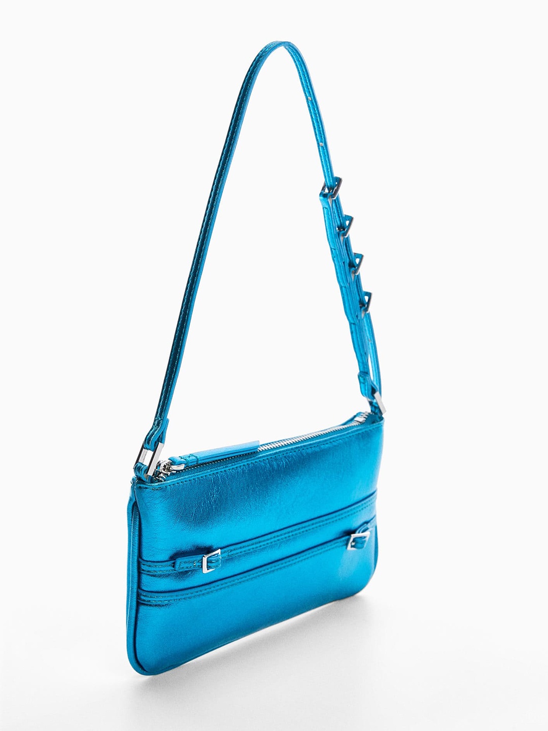 

MANGO Women Structured Shoulder Bag With Sheen Detail, Blue