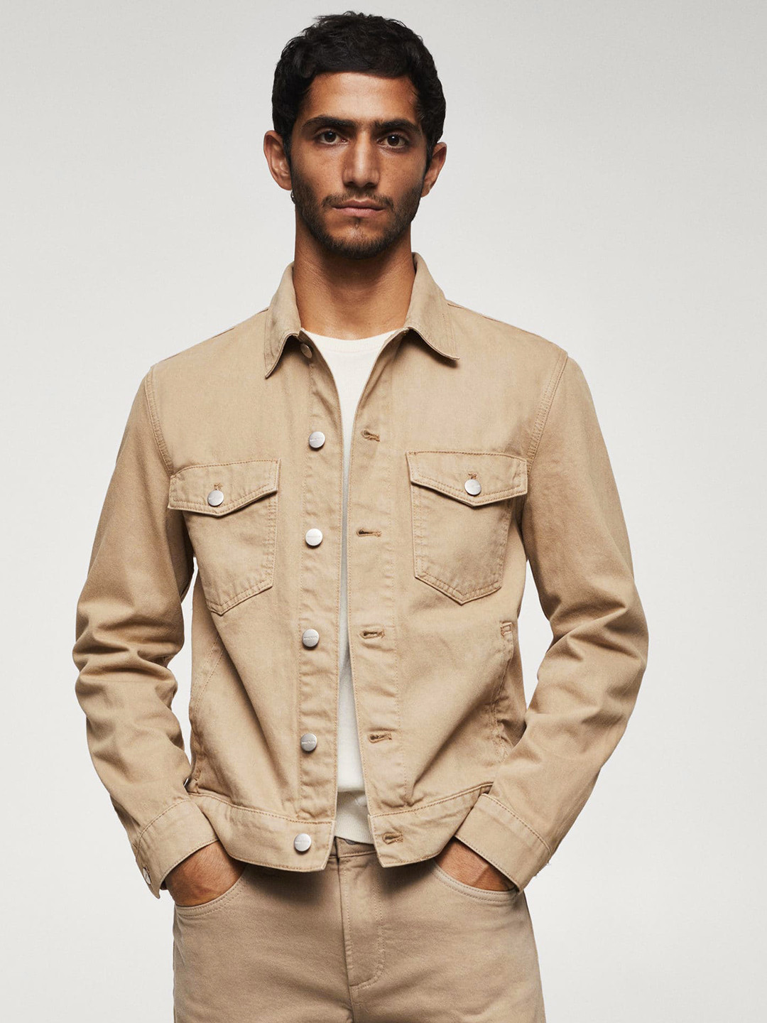 

MANGO MAN Pocket Detailed Denim Jacket, Beige