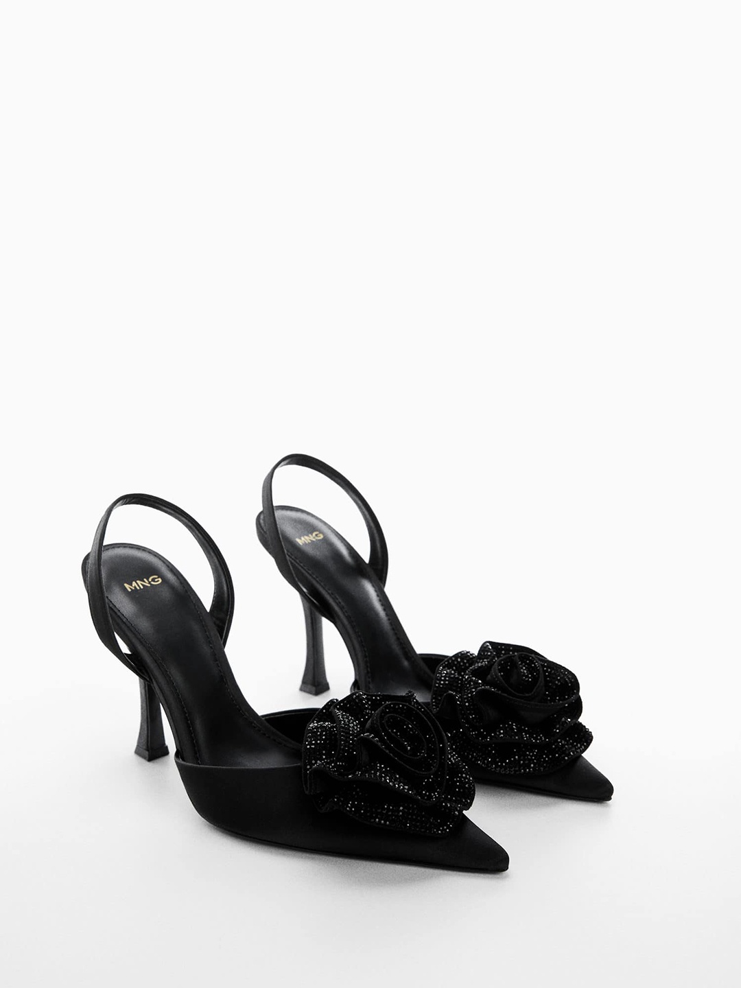 

MANGO Women Floral Embellished Applique Party Stiletto Pumps, Black