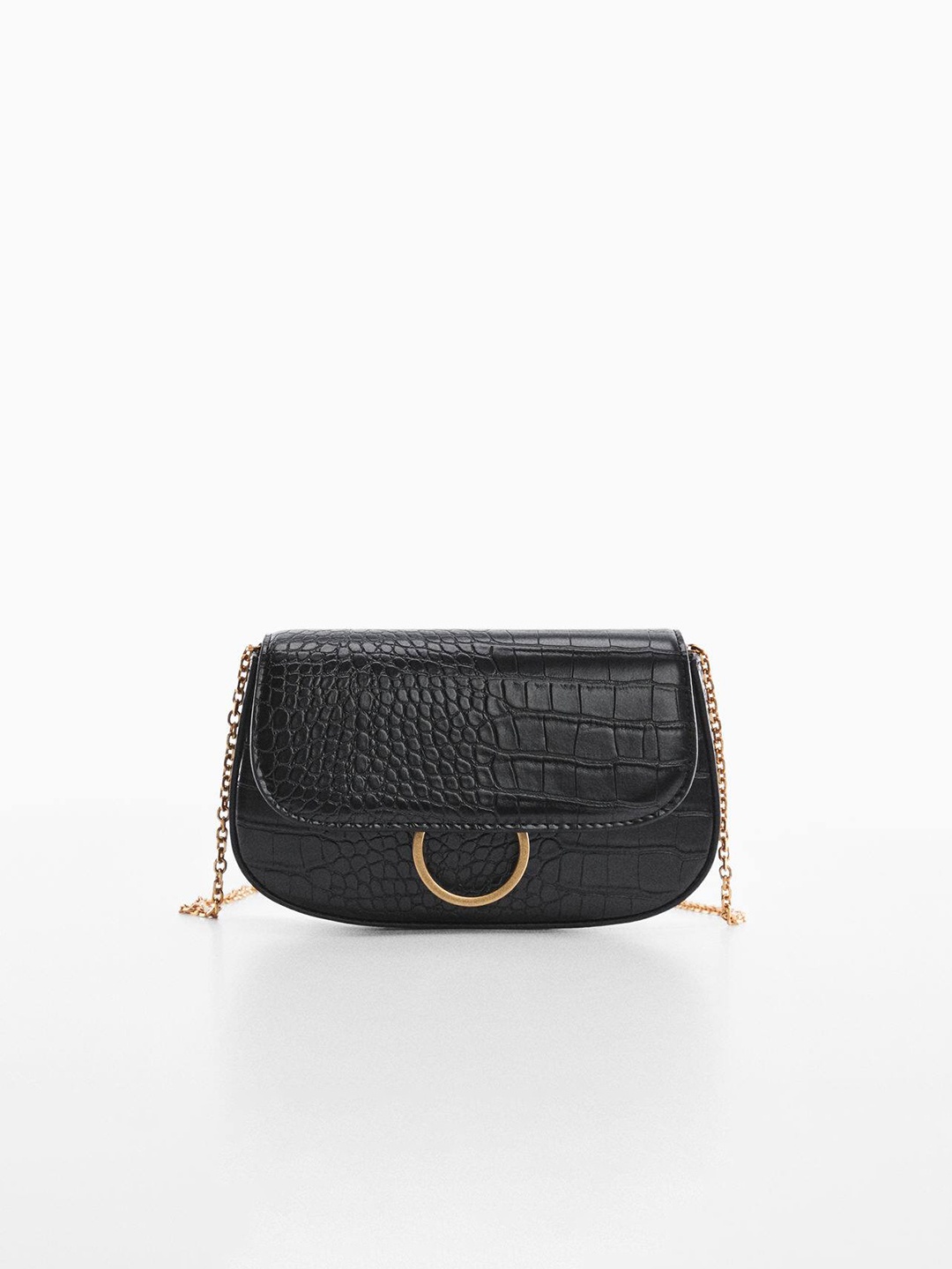 

MANGO Women Croc Textured Sling Bag, Black