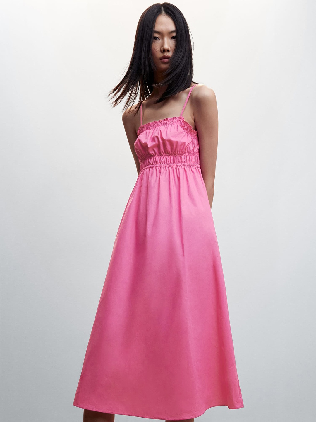 

MANGO Sustainable A-Line Pure Cotton Midi Dress, Pink