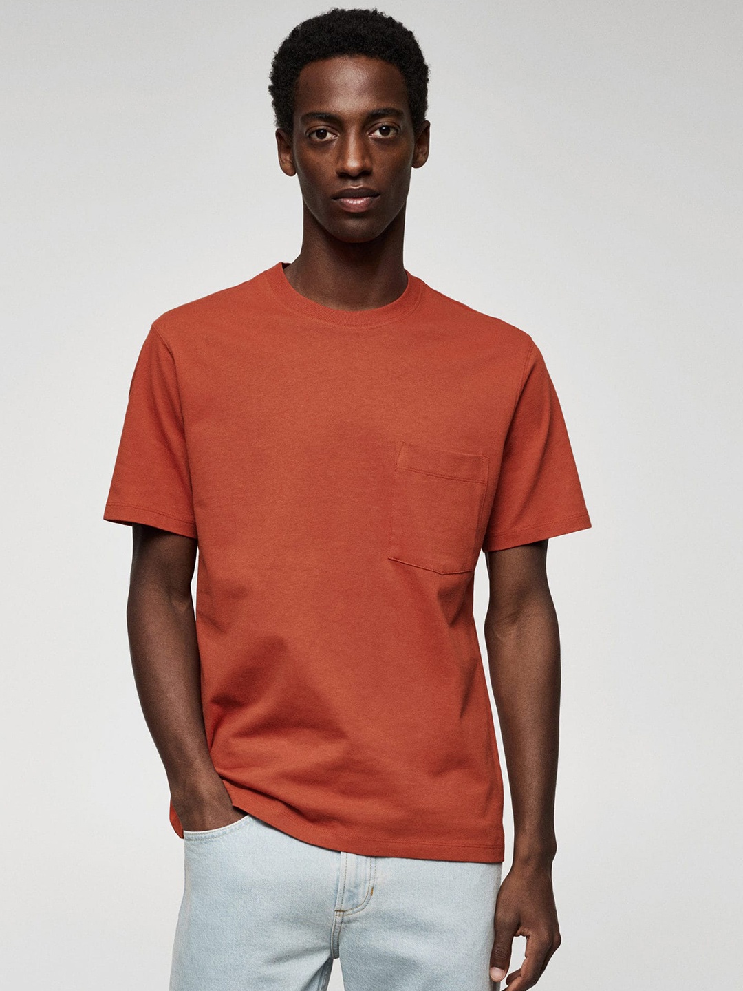 

MANGO MAN Pure Cotton T-shirt, Rust