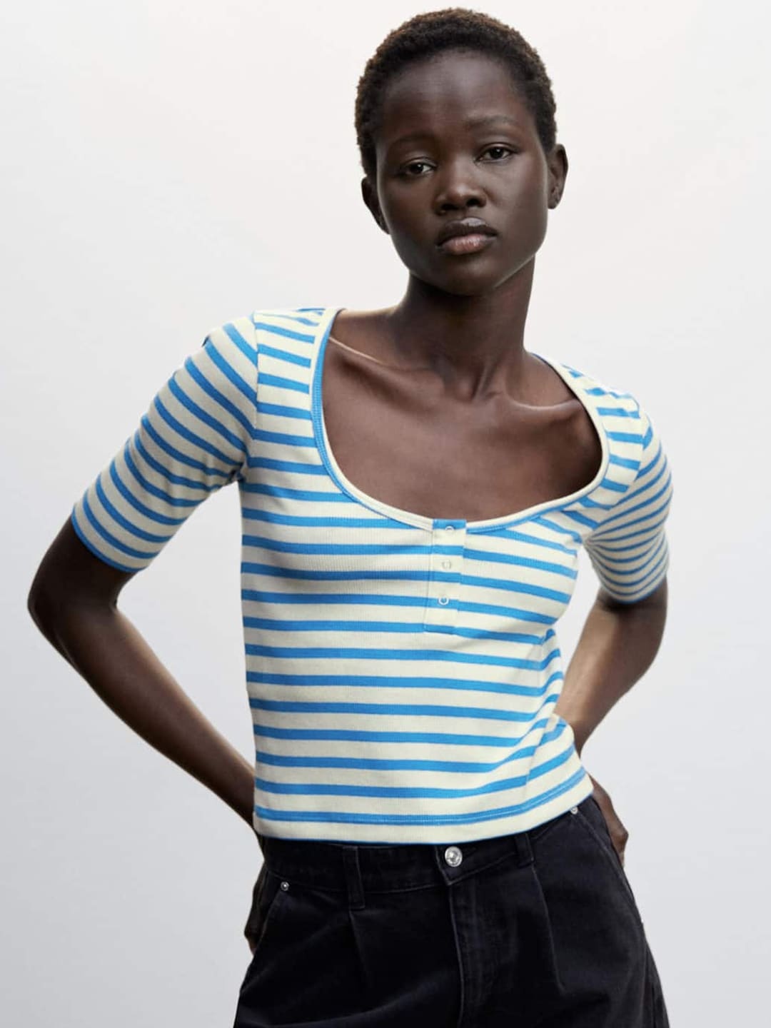 

MANGO Striped T-shirt, White