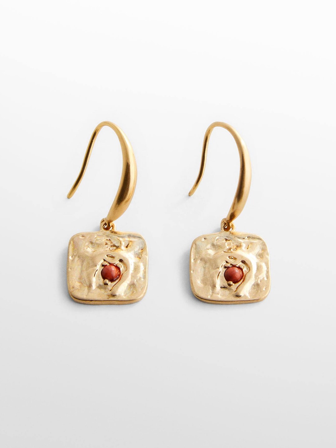 

MANGO Stone Studded Square Drop Earrings, Gold