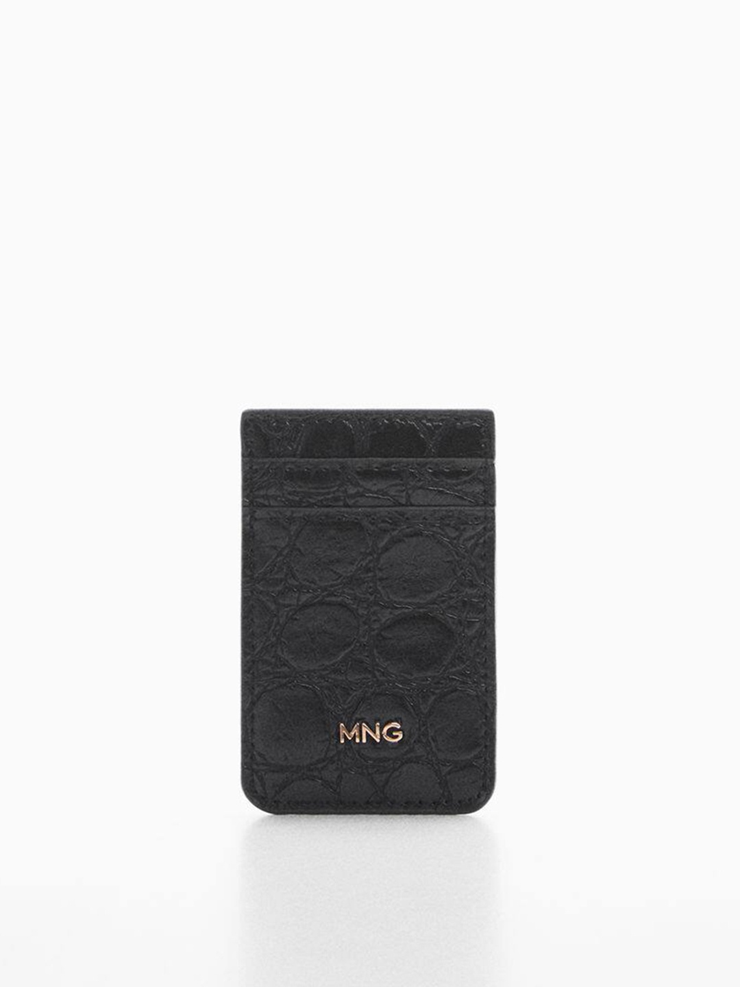 

MANGO Women Croc Textured Card Holder, Black