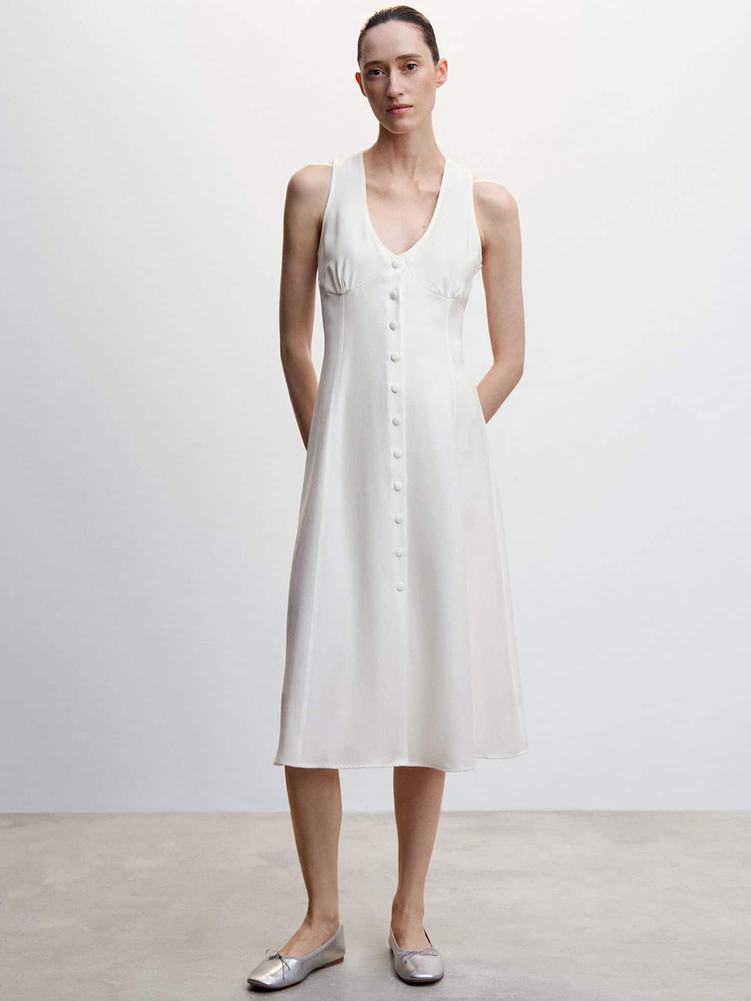 

MANGO Sustainable A-Line Midi Dress, Off white
