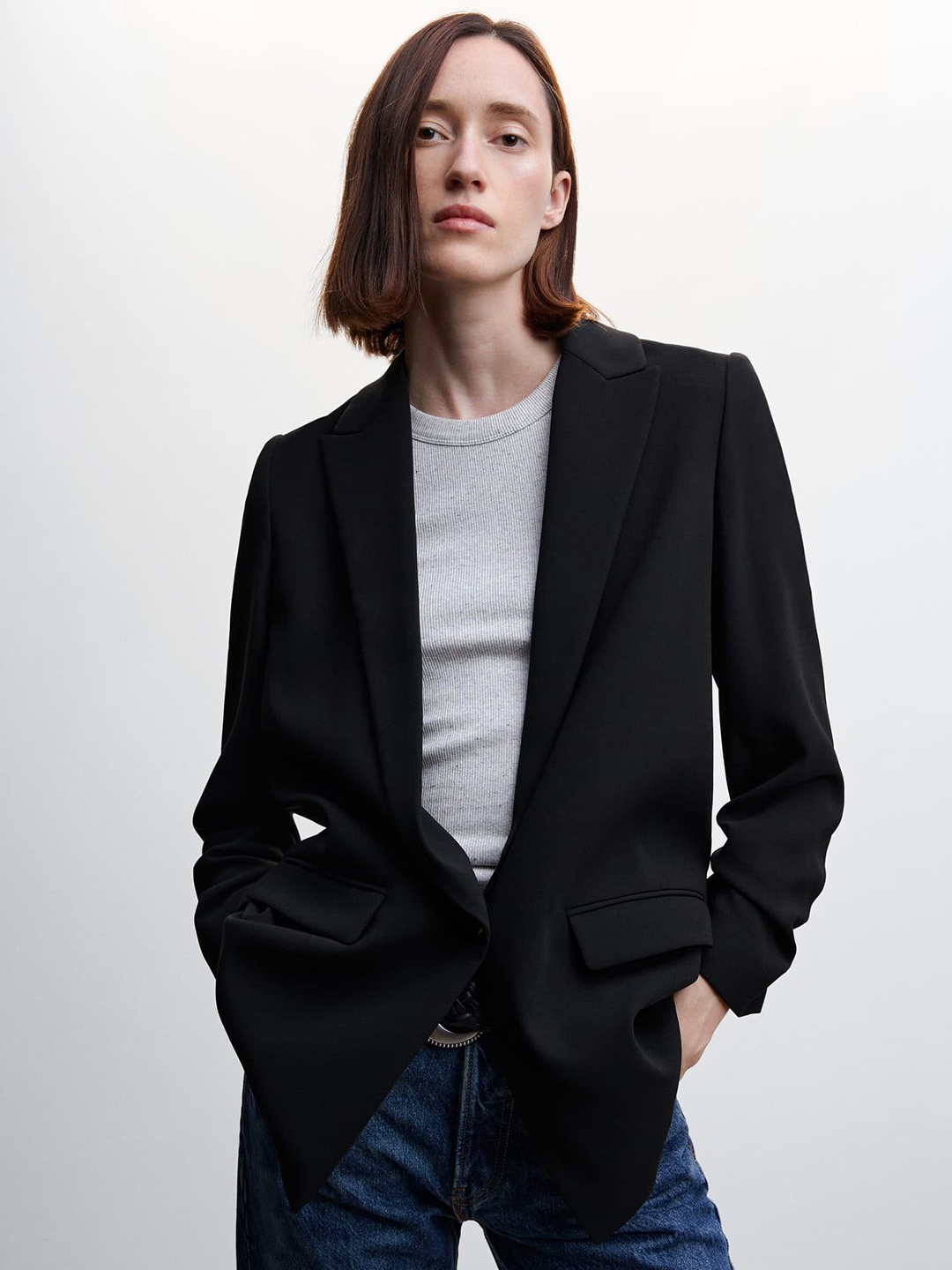 

MANGO Single-Breasted Blazer, Black