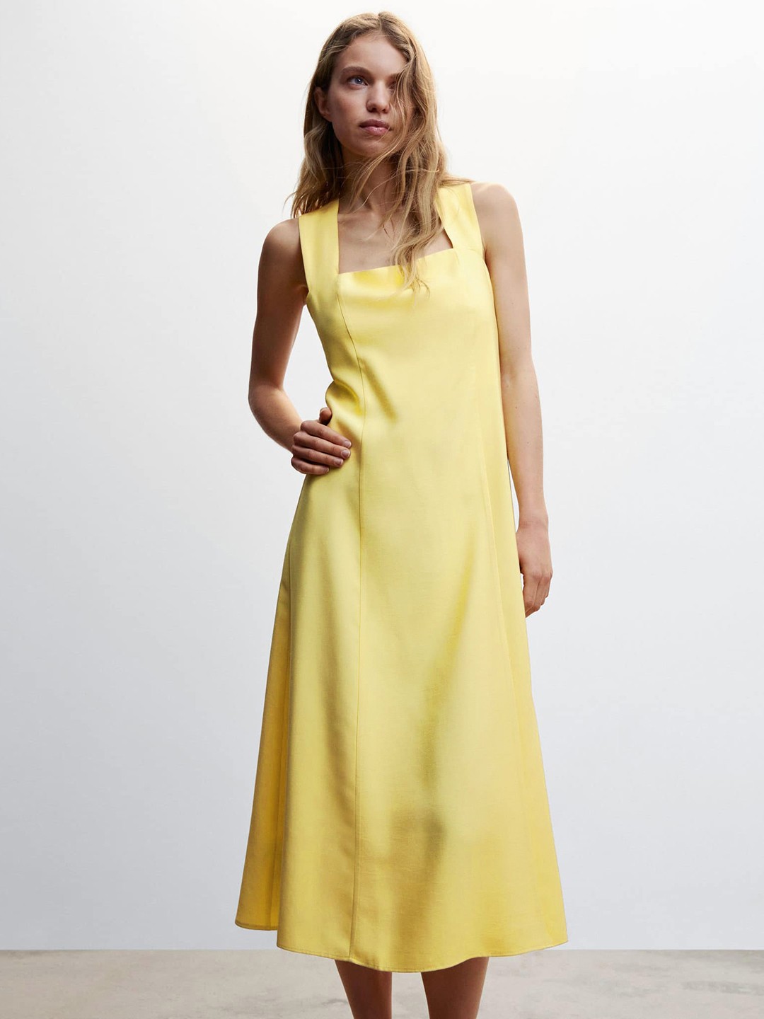 

MANGO Crisscross Straps A-Line Midi Dress, Yellow
