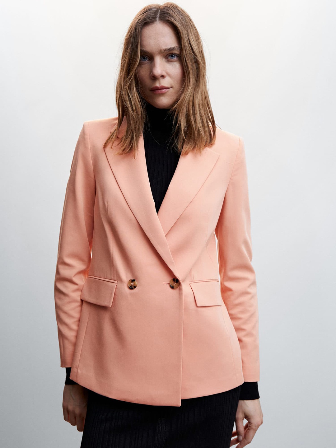 

MANGO Double-Breasted Blazer, Pink