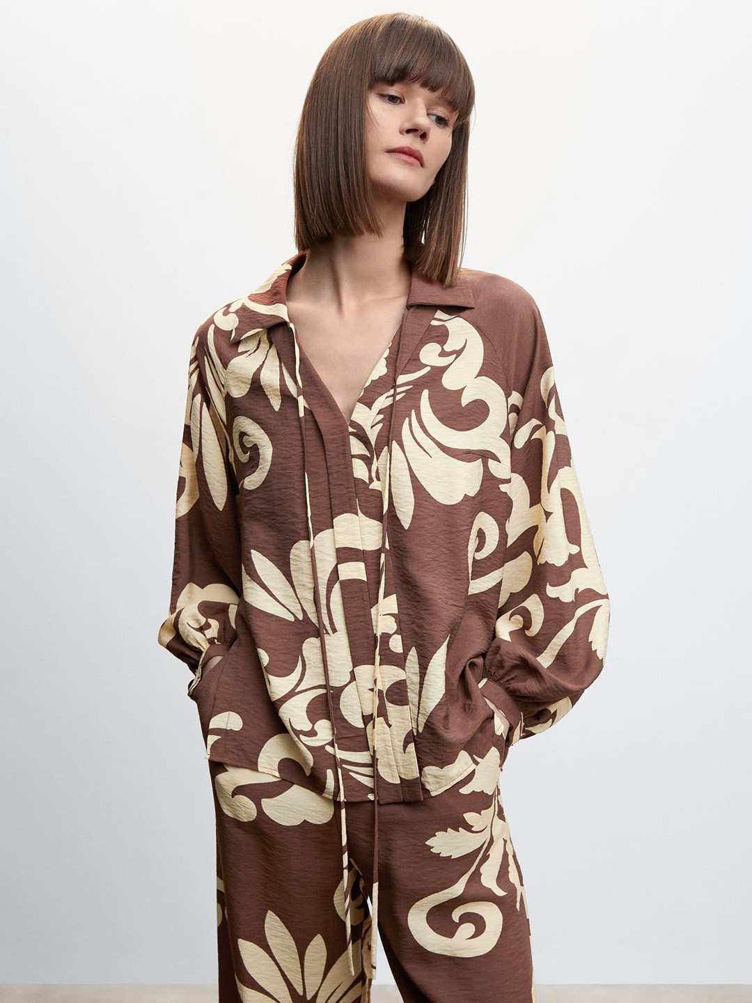 

MANGO Ethnic Motifs Print Top, Brown