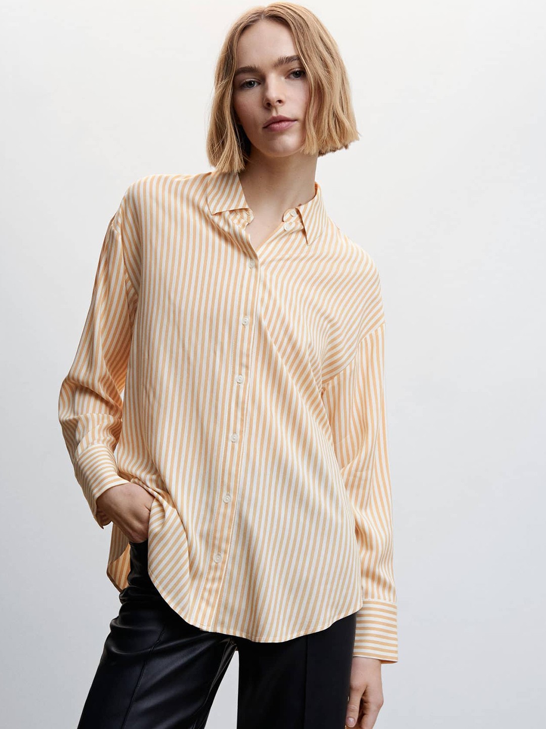 

MANGO Striped Casual Shirt, Orange