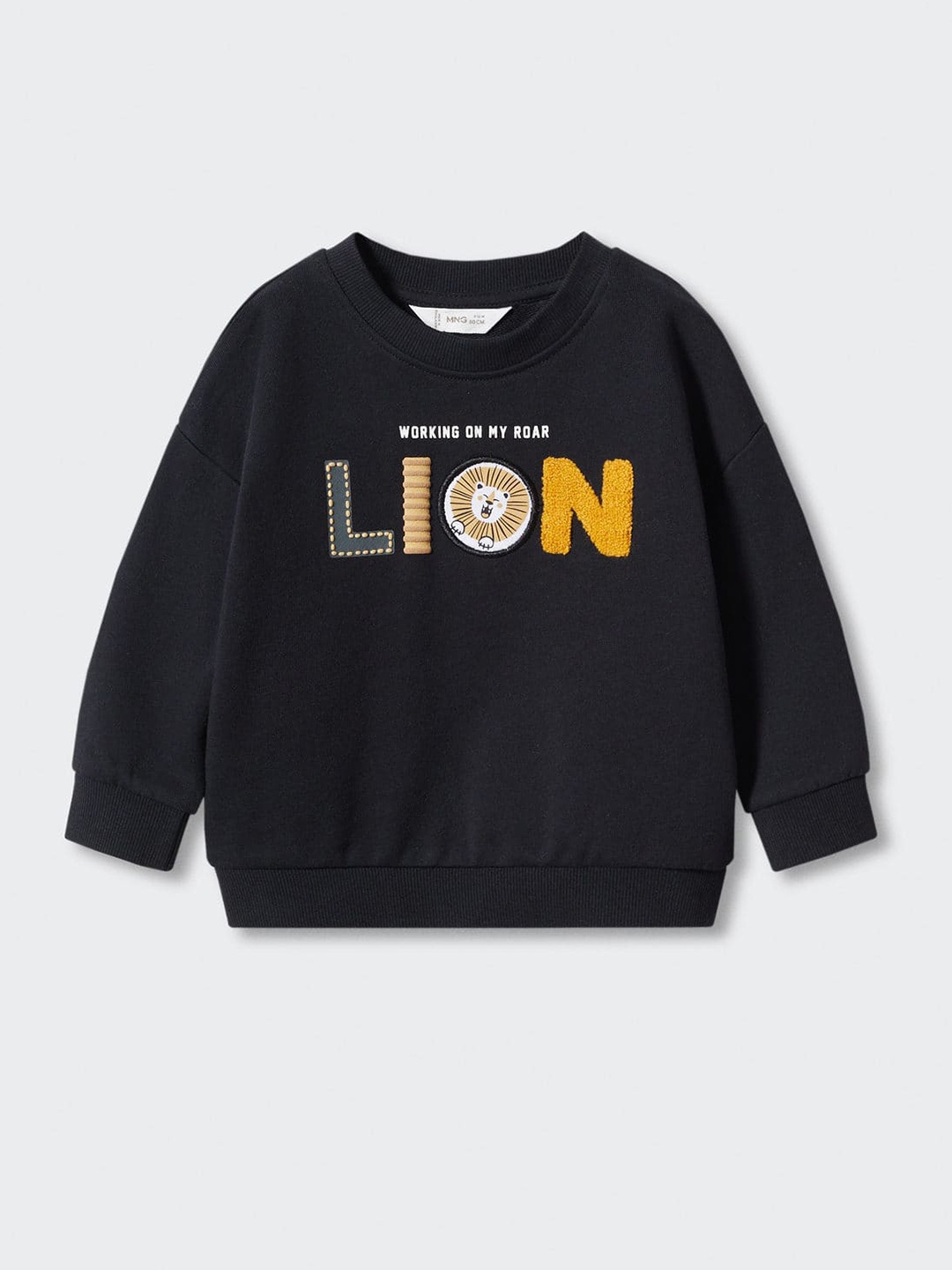 

Mango Kids Boys Pure Cotton Applique Embellished Typography Sweatshirt, Black