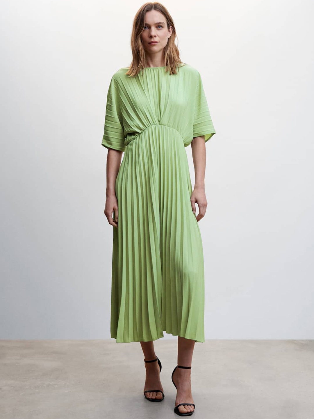 

MANGO Green A-Line Midi Dress
