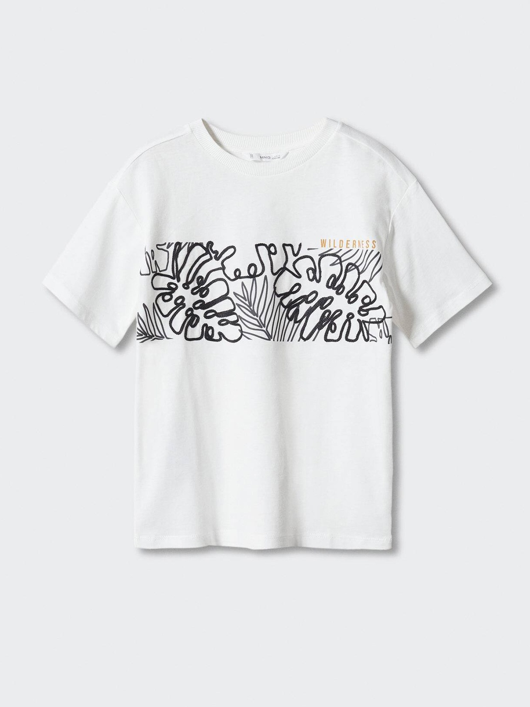 

Mango Kids Boys White & Black Printed Tropical Pure Cotton T-shirt