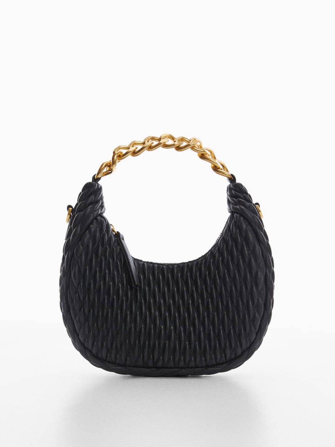 

MANGO Women Textured Structured Handheld Bag, Black