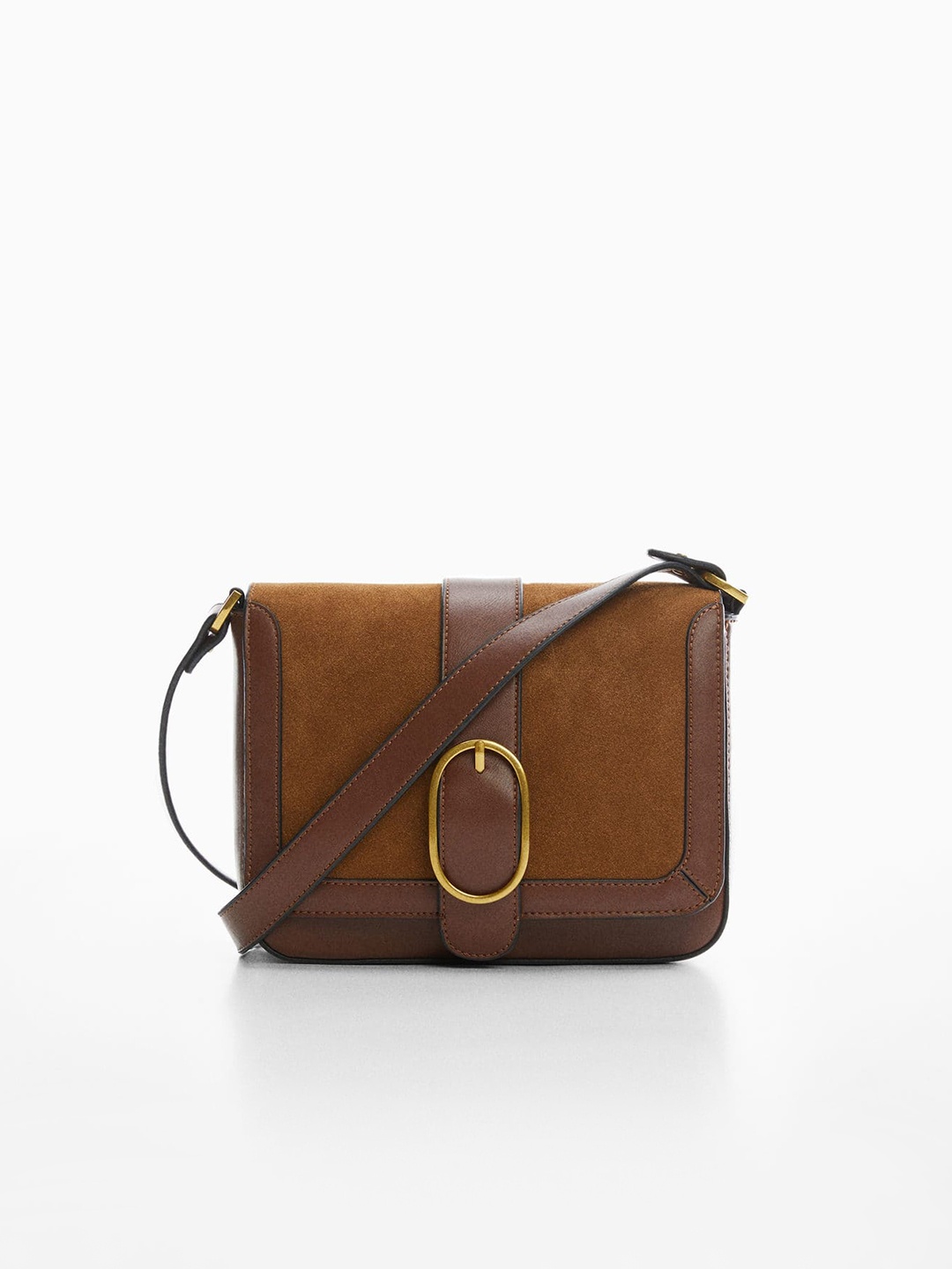 

MANGO Structured Sling Bag with Buckle Detail, Brown