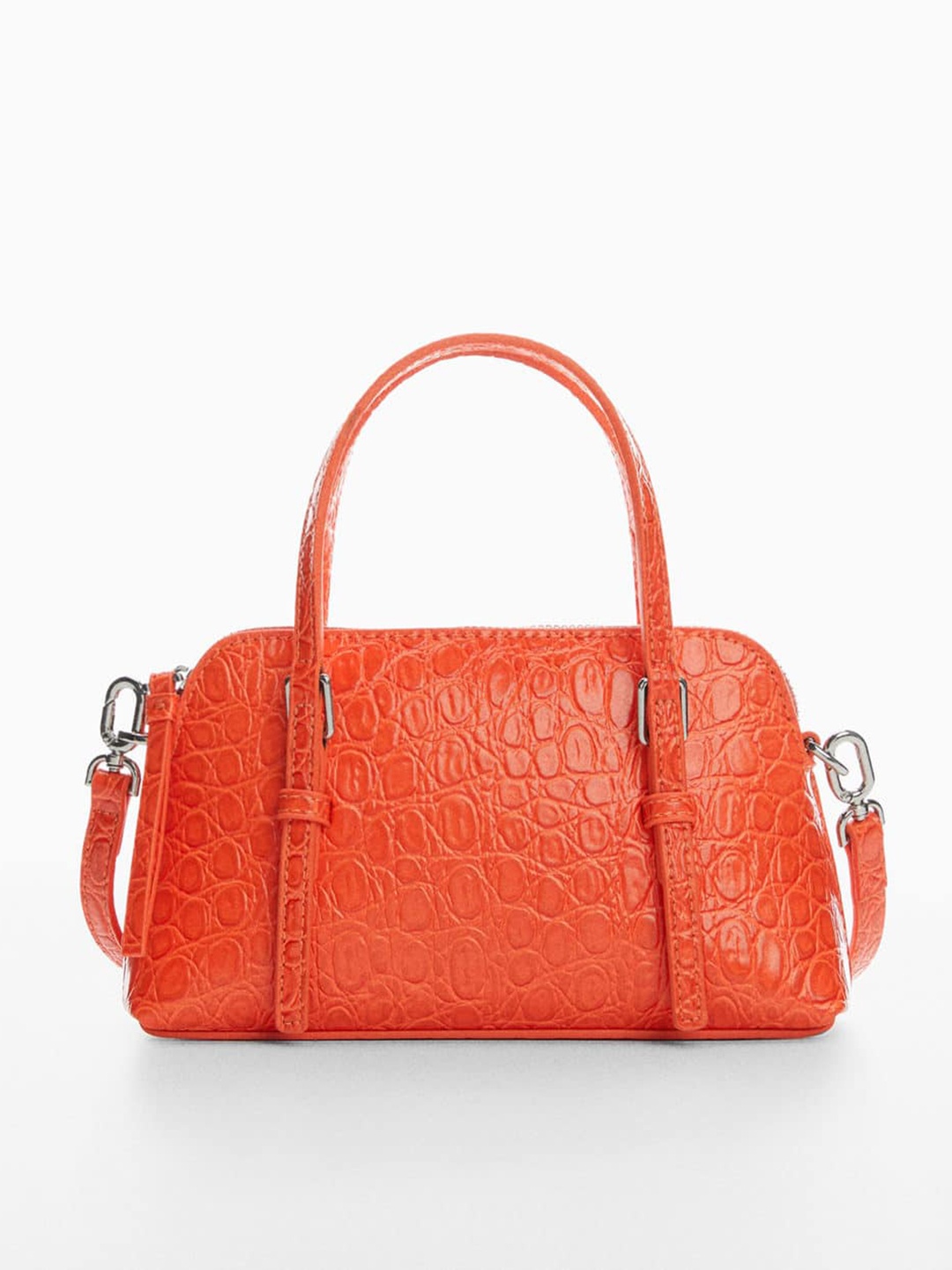 

MANGO Women Croc Textured Structured Handheld Bag, Orange