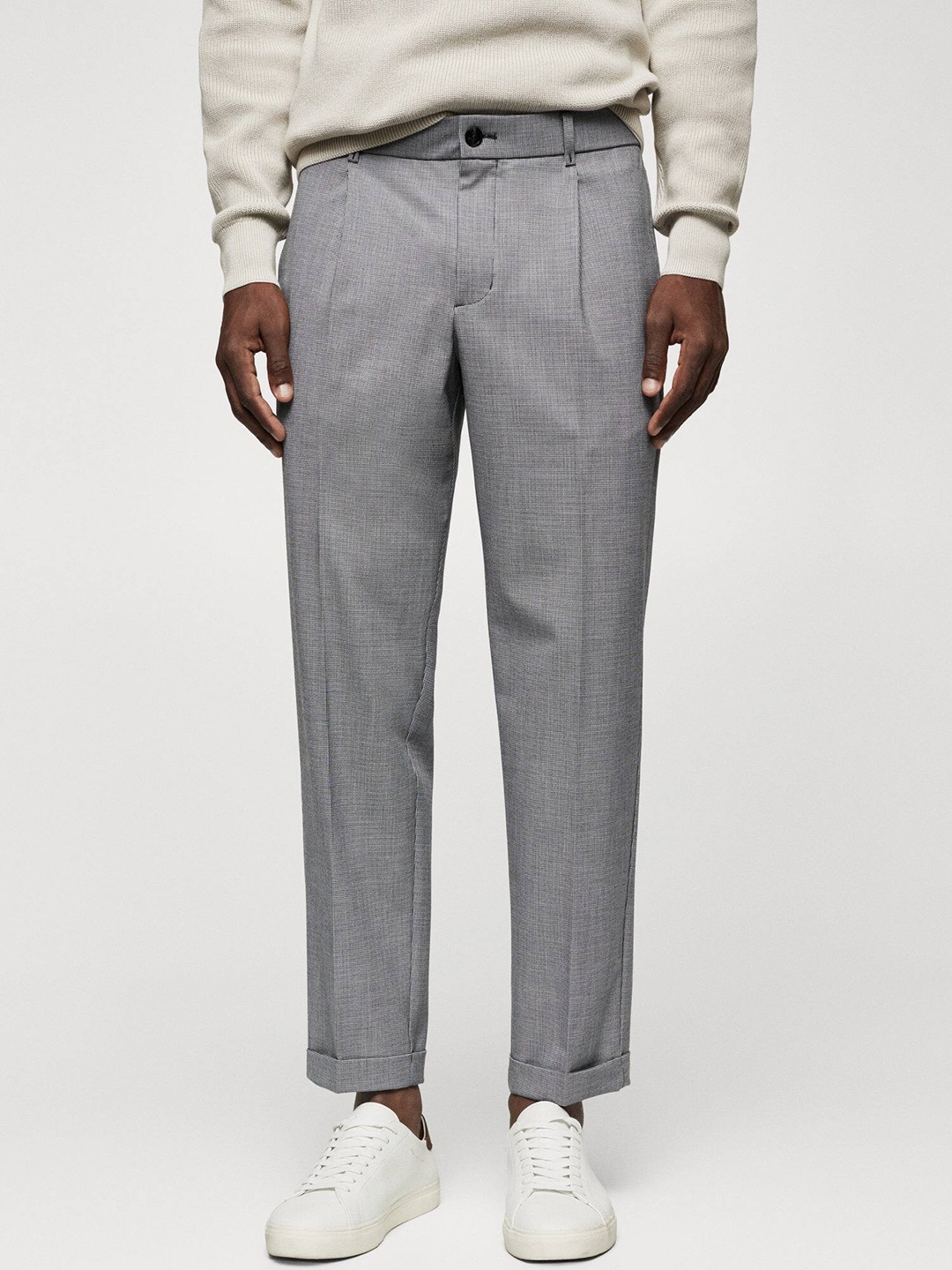 

MANGO MAN Houndstooth Pattern RegularSlim Fit Pleated Trousers, Black