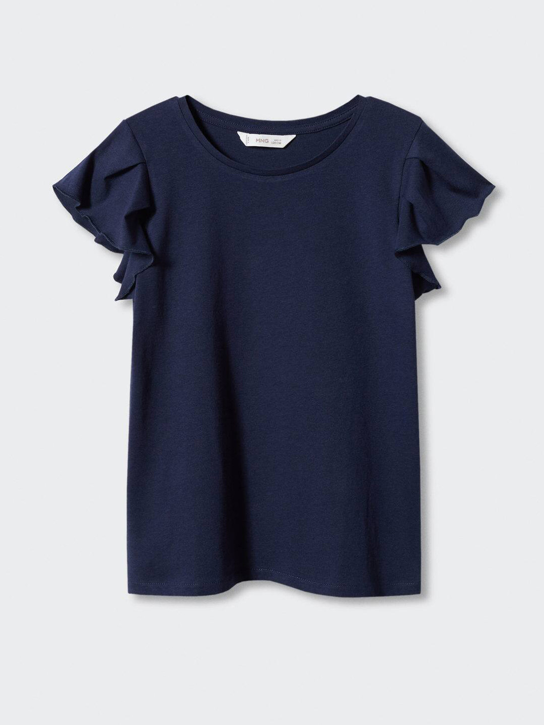 

Mango Kids Girls Ruffled Sleeves Cotton T-shirt, Navy blue