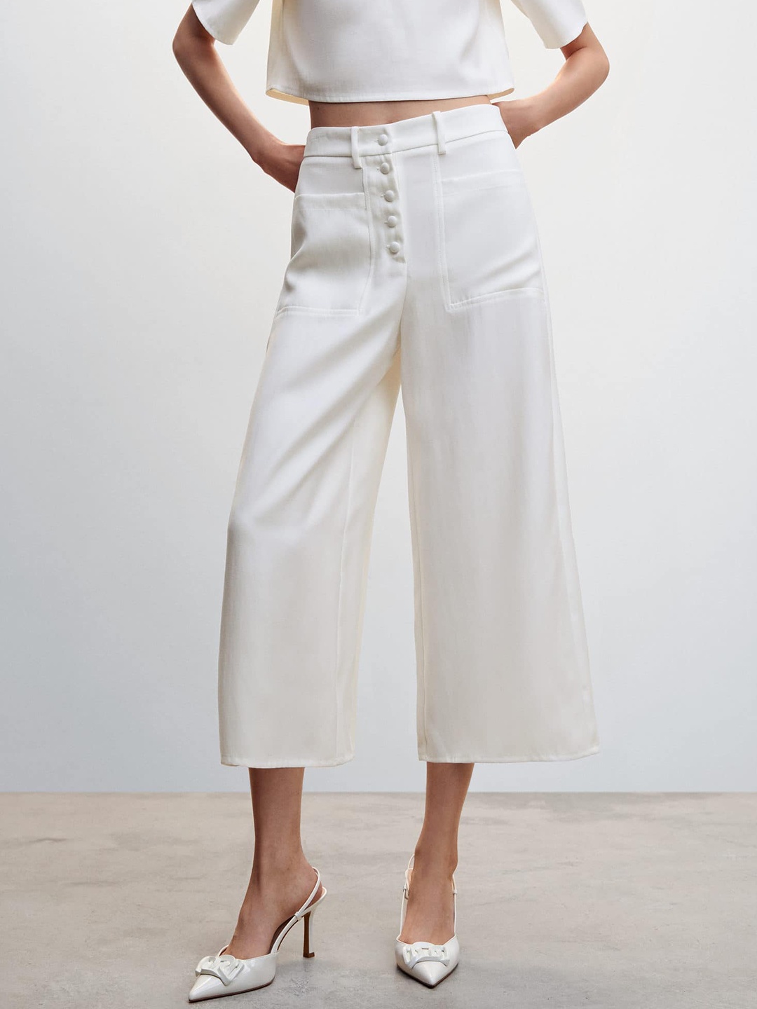 

MANGO Women RegularHigh-Rise Culottes, White