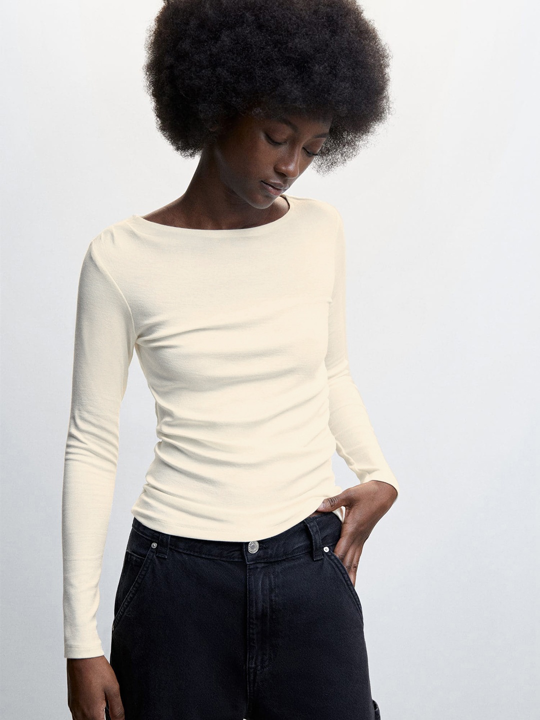 

MANGO Ruched Detailed Fitted Sustainable Top, Off white