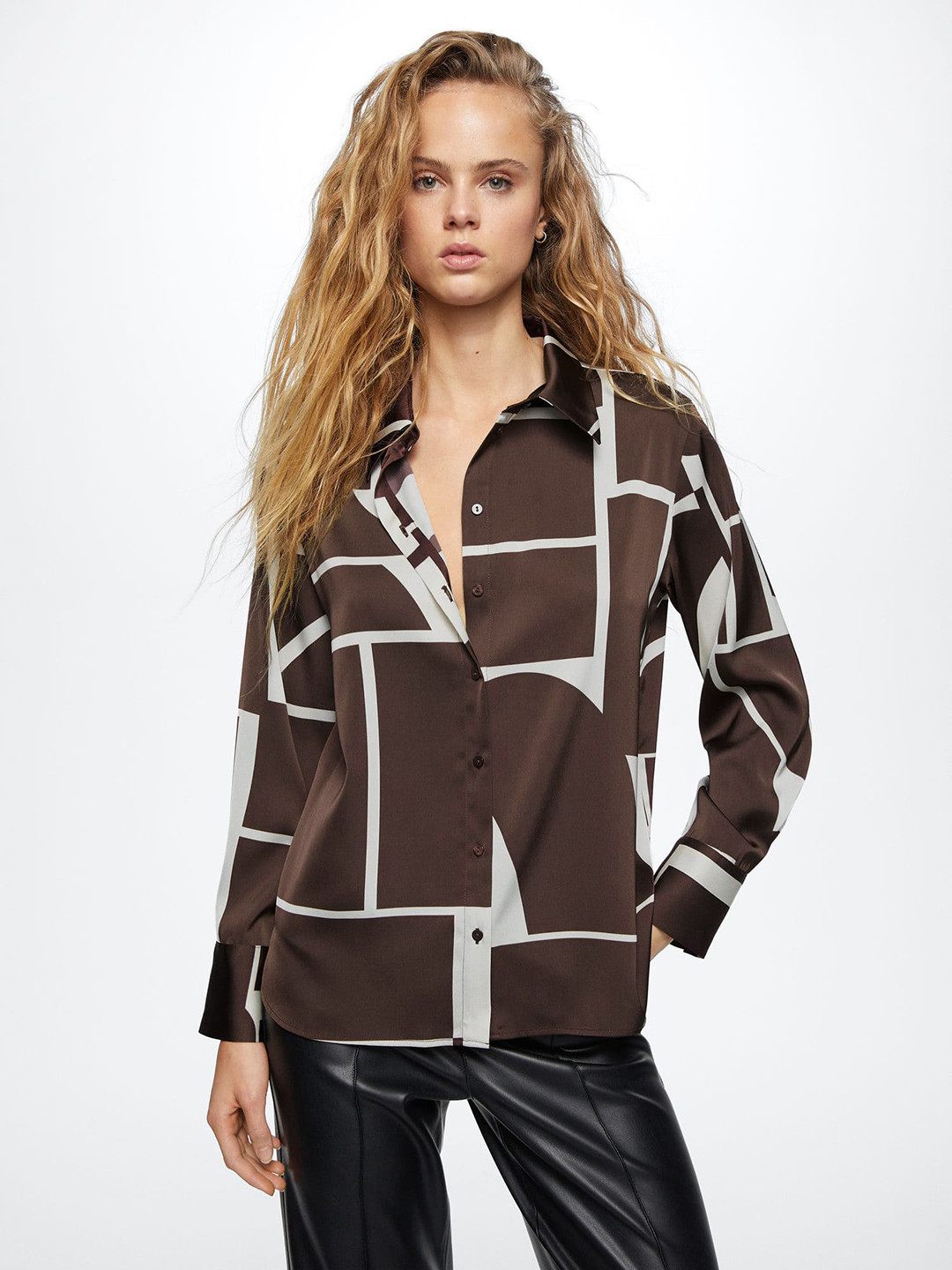 

MANGO Geometric Printed Casual Shirt, Brown