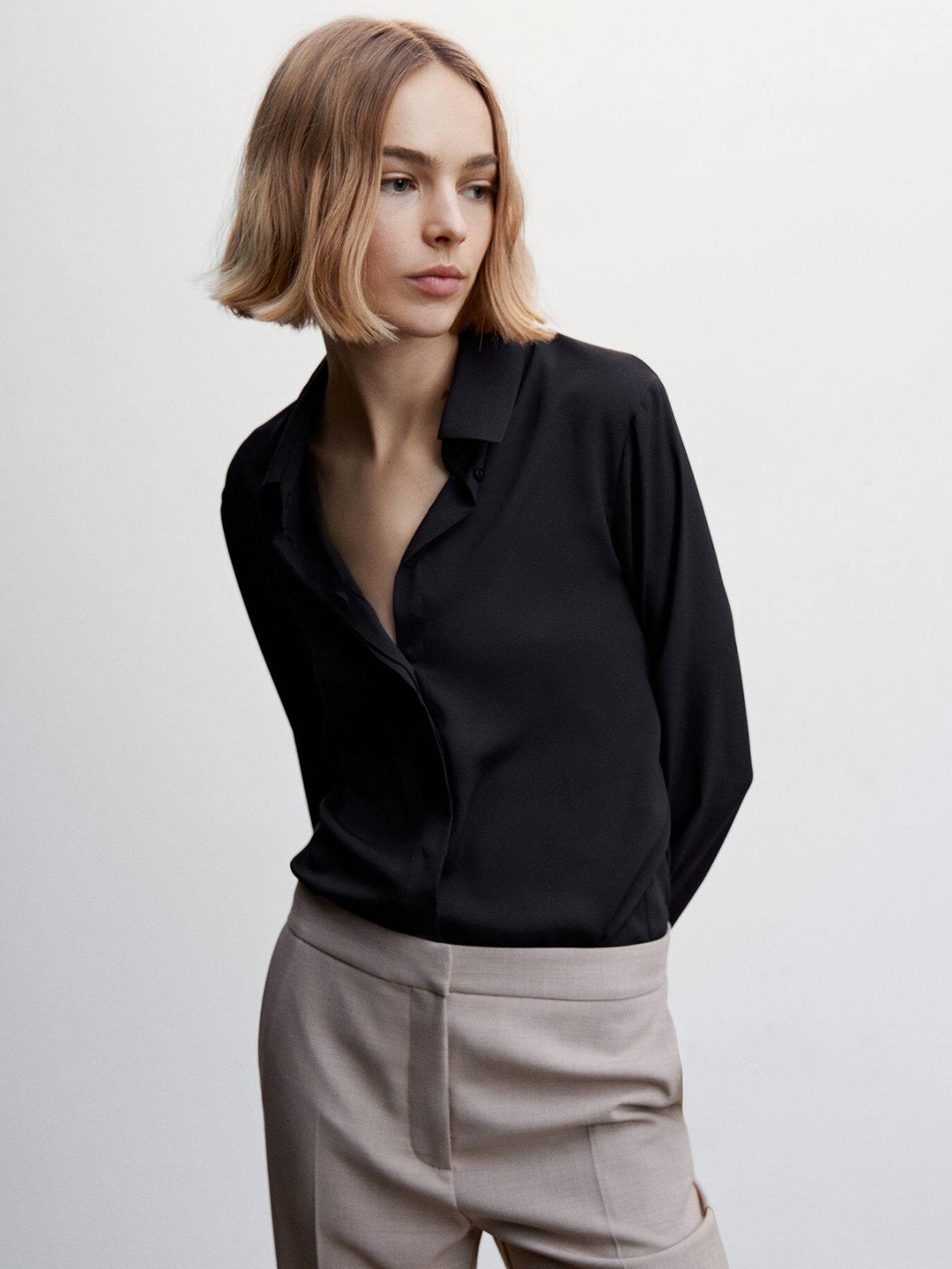 

MANGO Solid Sustainable Casual Shirt, Black