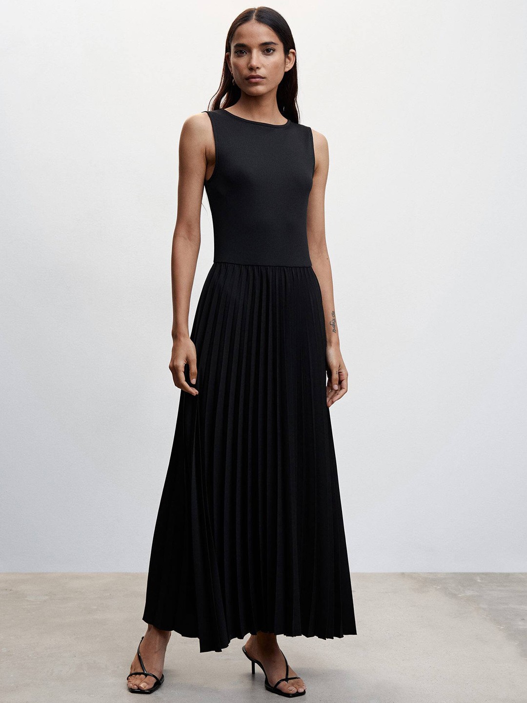 

MANGO Sustainable Accordion Pleated Maxi Dress, Black