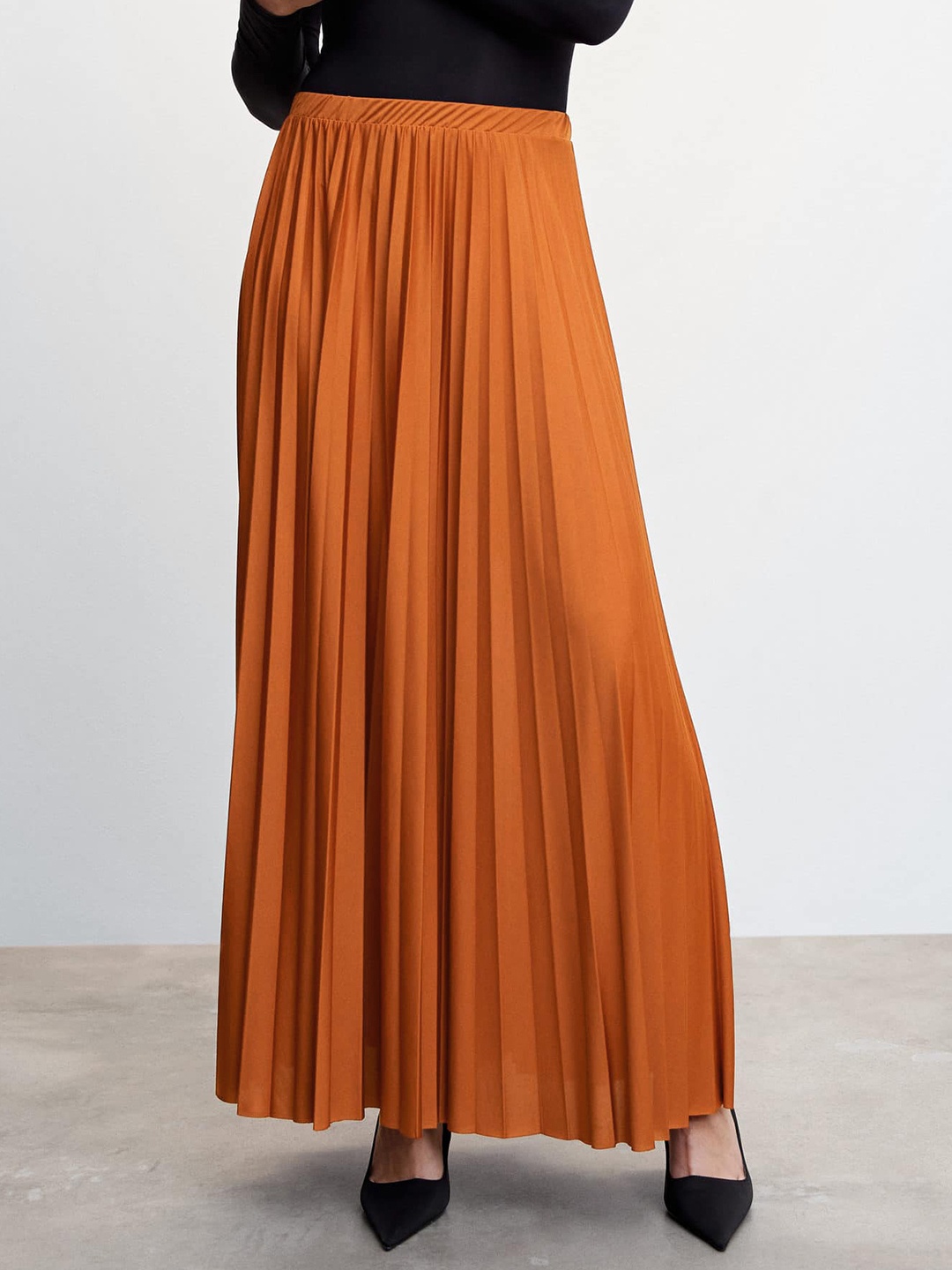 

MANGO Sustainable Accordion Pleated Flared Maxi Skirt, Rust