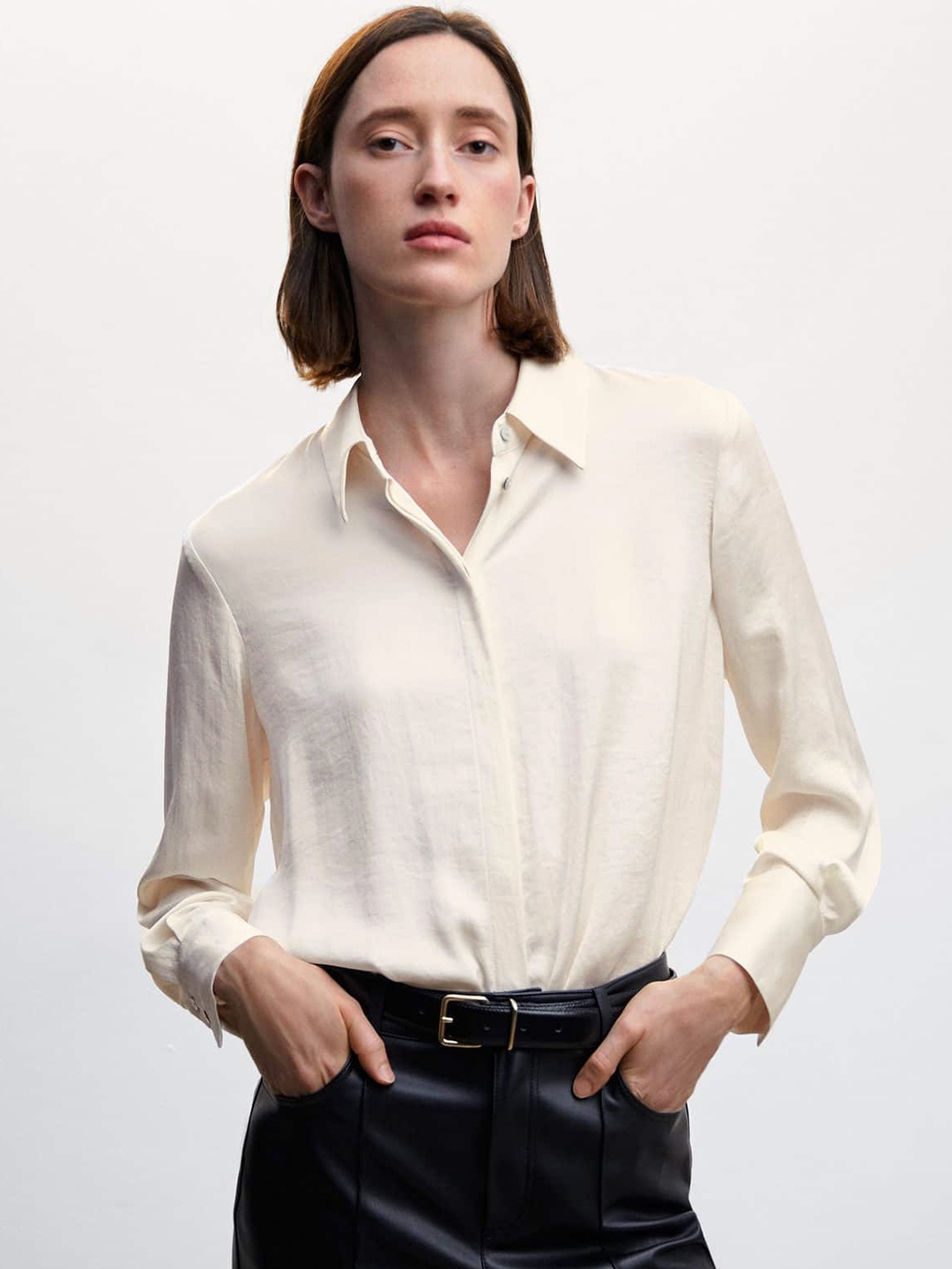 

MANGO Satin Finish Formal Shirt, Off white