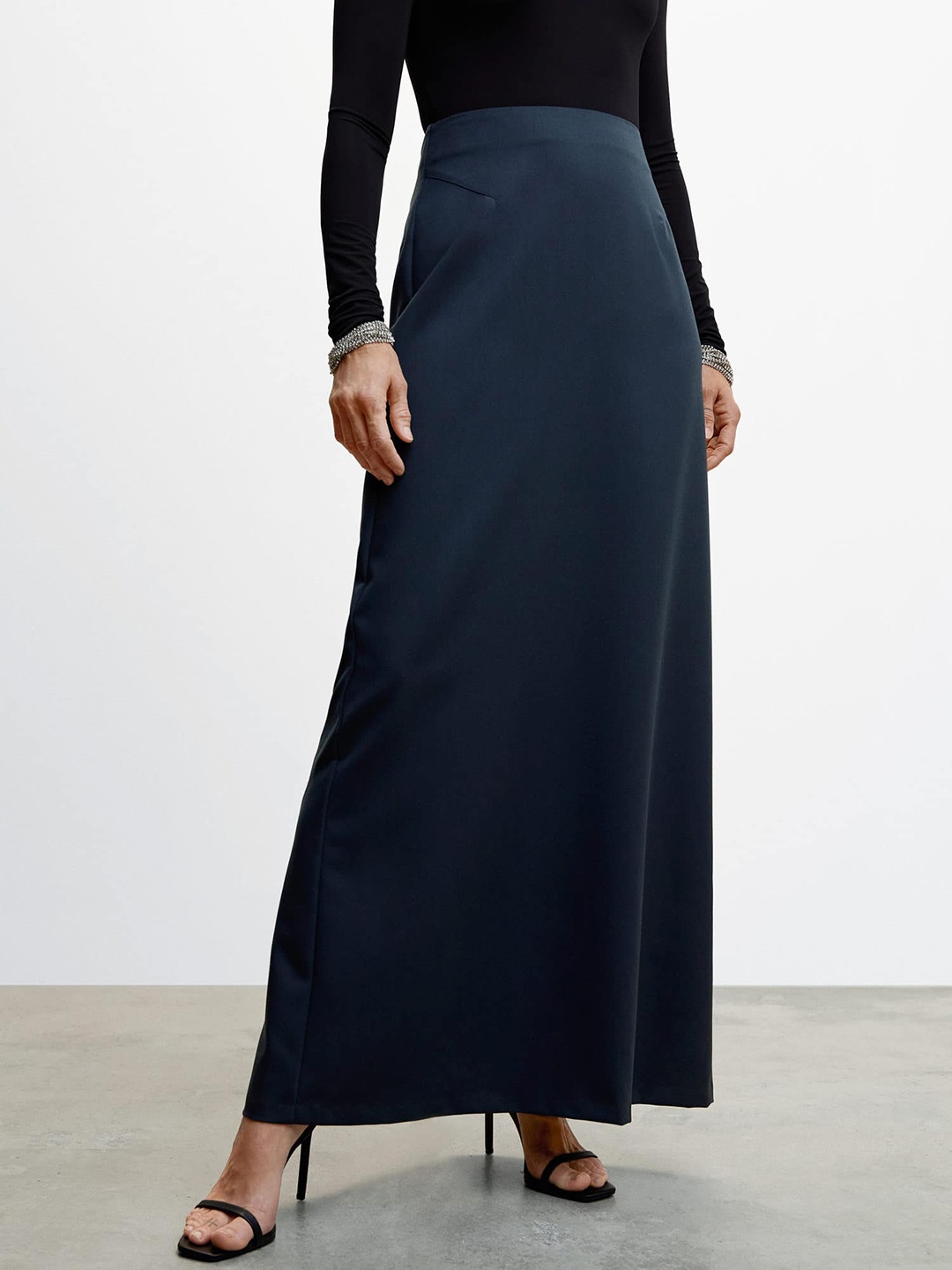 

MANGO Back-Slit Hem A-Line Maxi Skirt, Navy blue