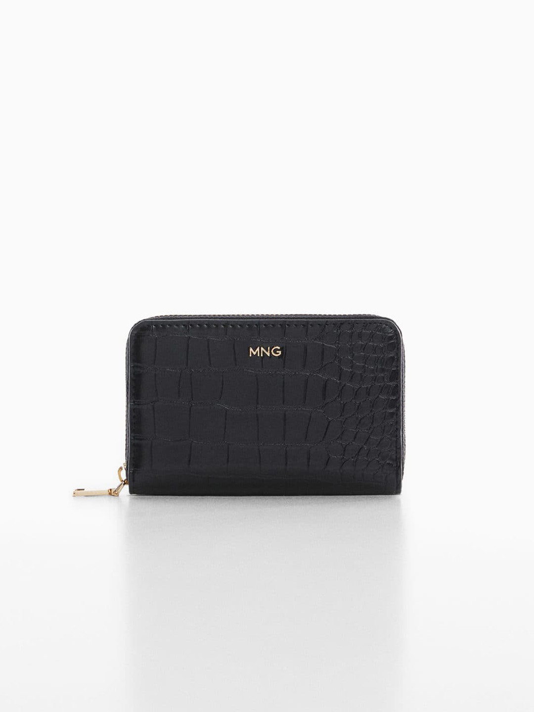 

MANGO Women Textured Zip Around Wallet, Black