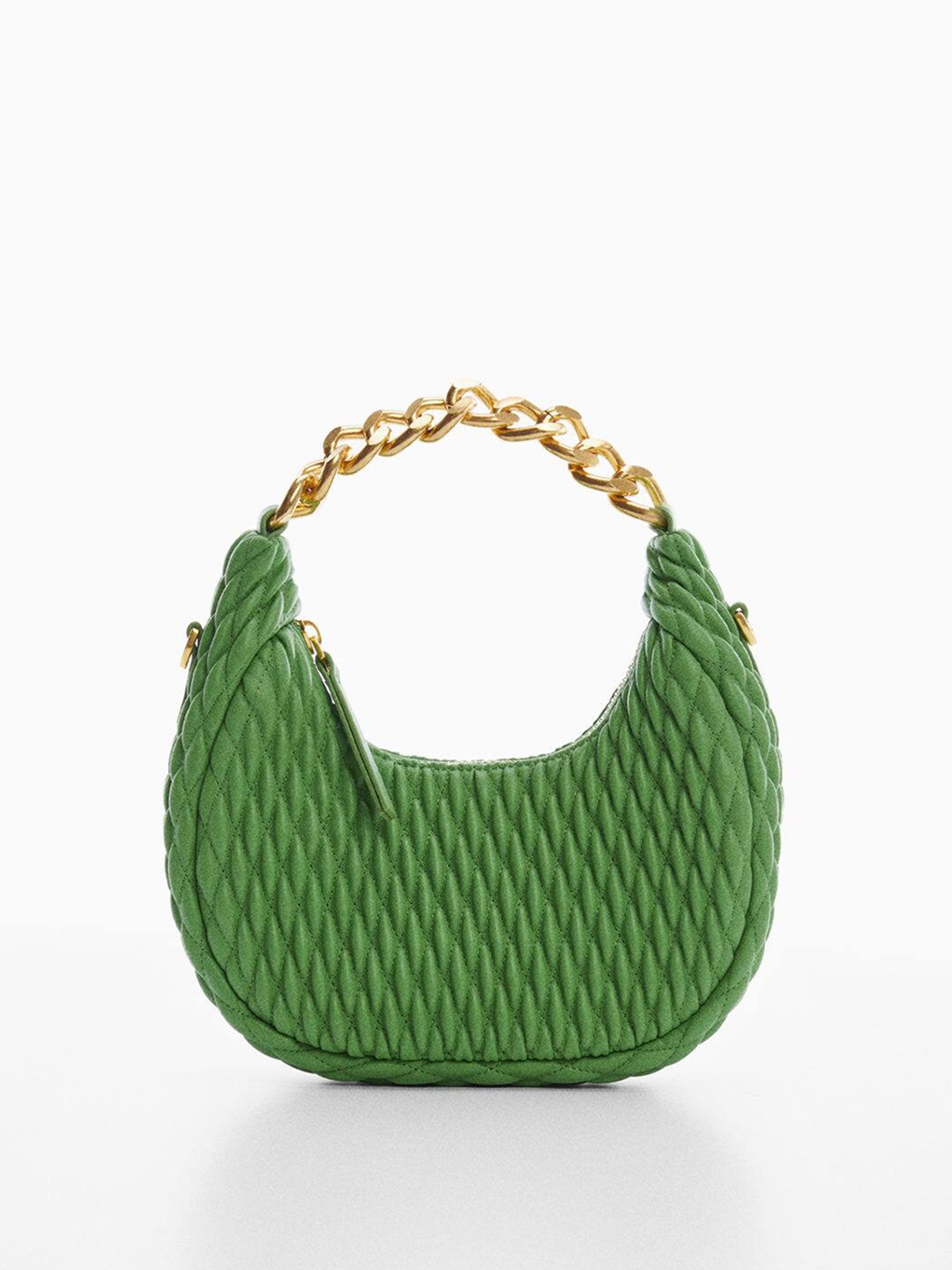 

MANGO Women Textured Structured Handheld Bag, Green