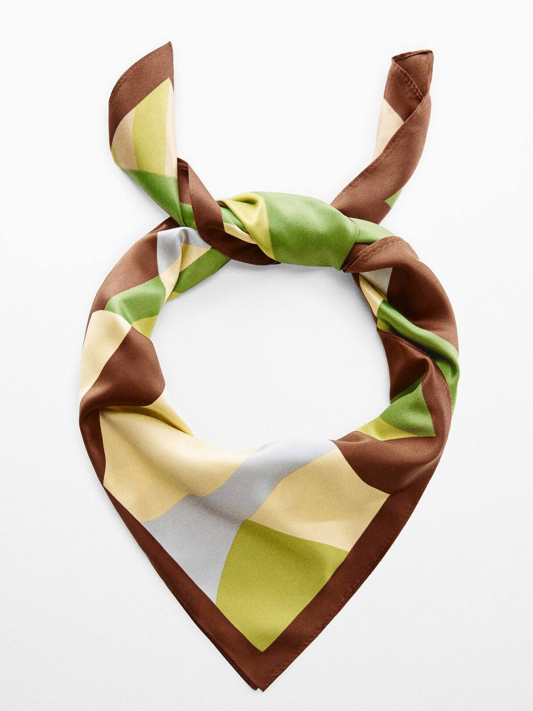 

MANGO Satin-Finish Printed Scarf, Brown
