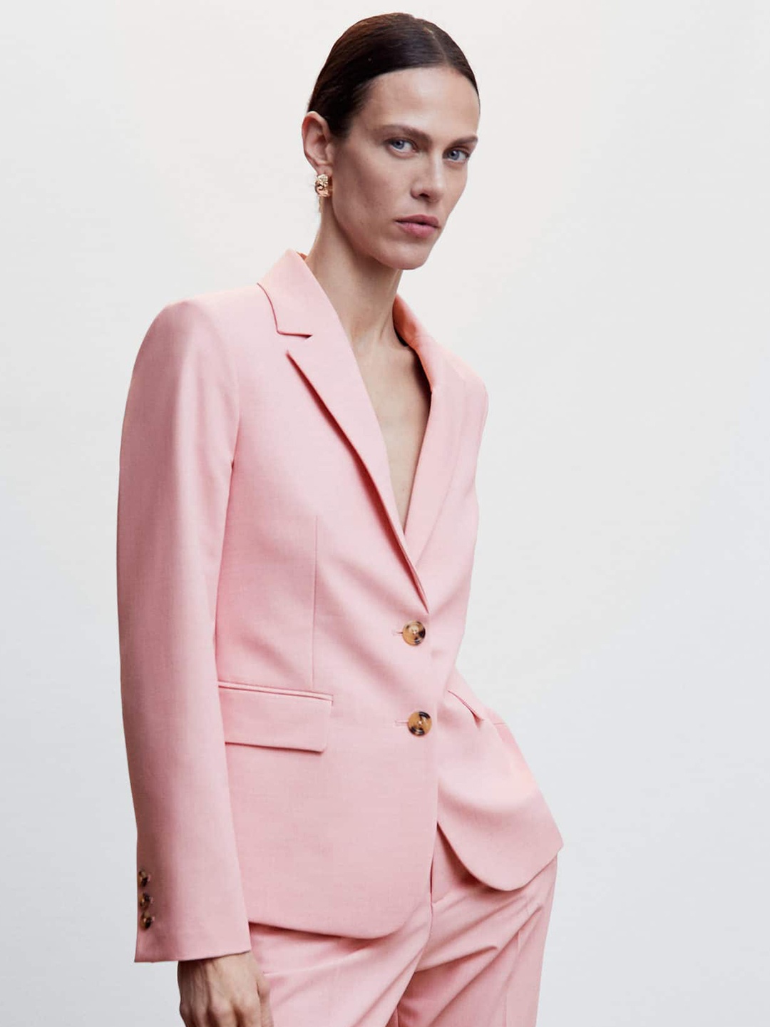 

MANGO Shoulder Padded Single-Breasted Sustainable Blazer, Pink