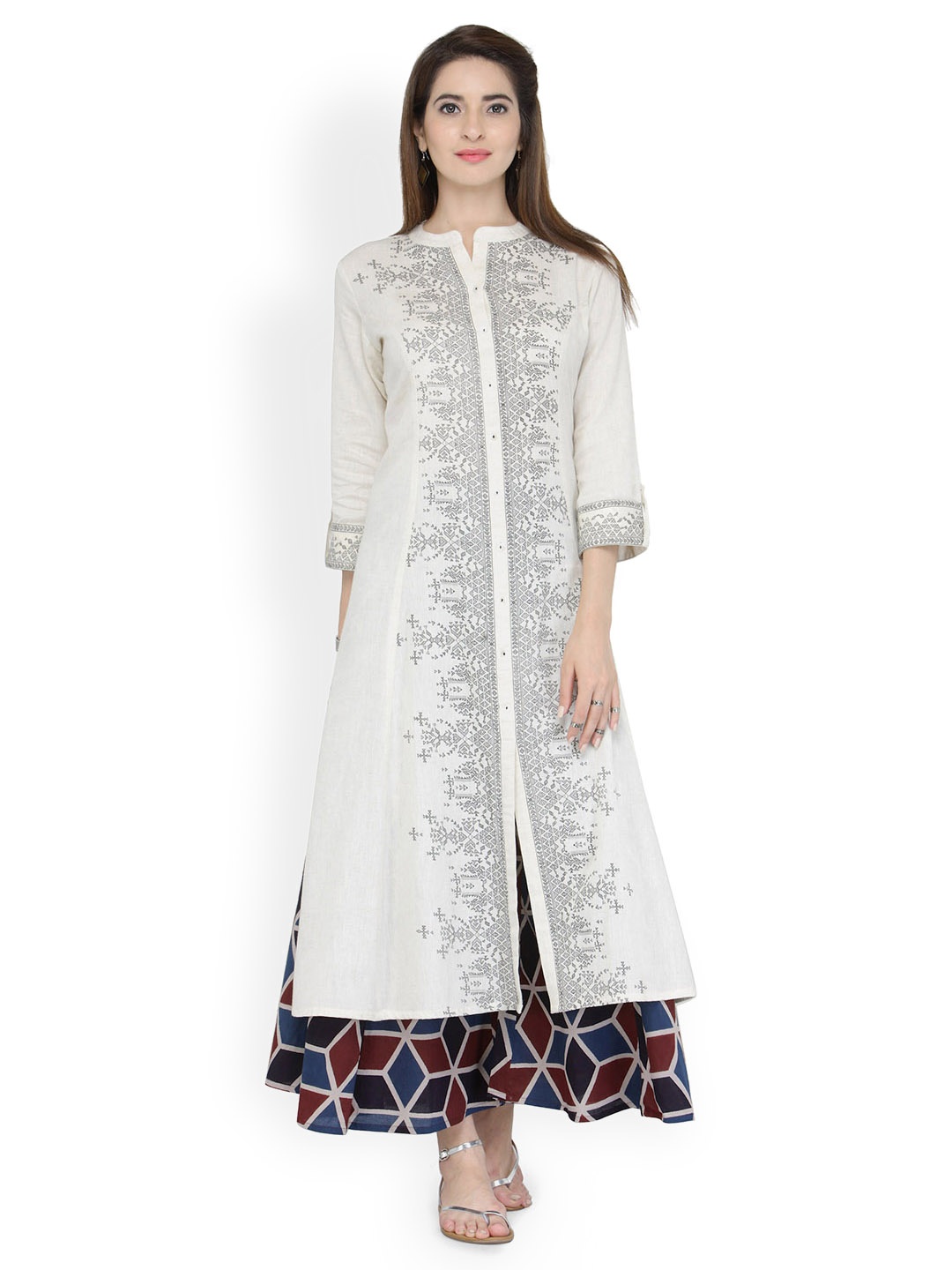 

Varanga Women White Printed A-Line Kurta