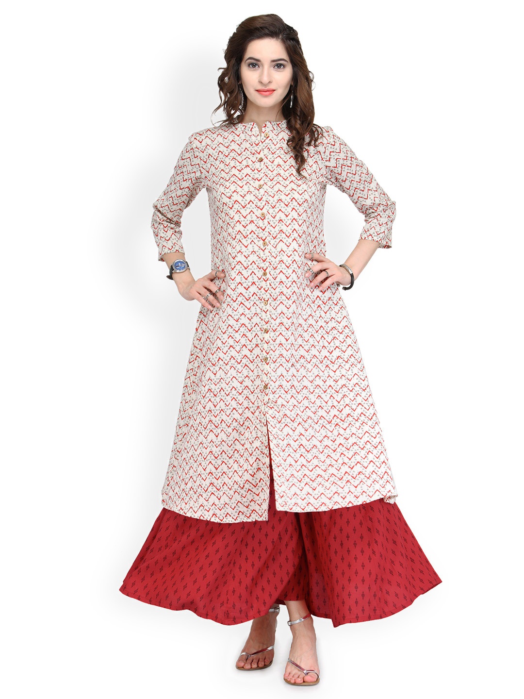 

Varanga Women White & Red Printed A-Line Kurta