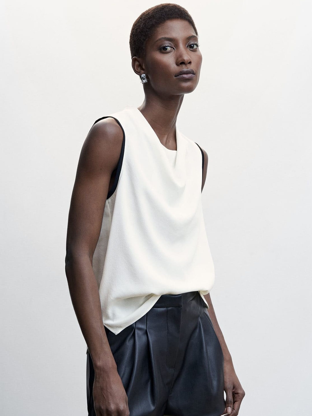 

MANGO Solid Drapped Neck Top, White