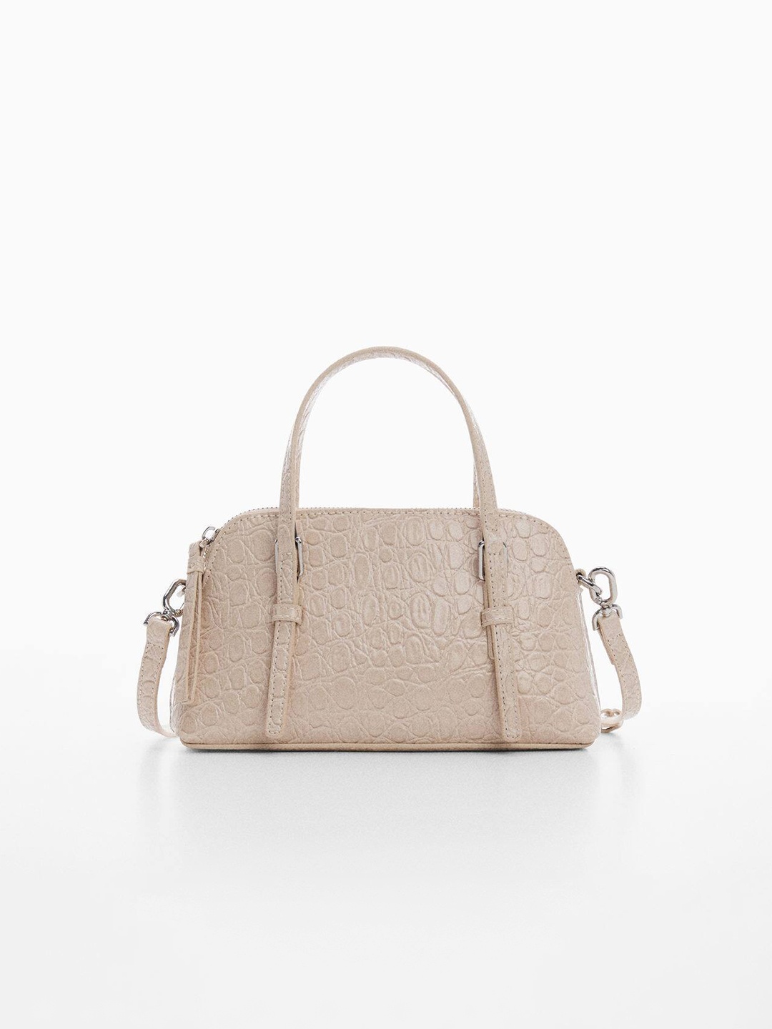 

MANGO Croc Textured Structured Handheld Bag with Detachable Sling Strap, Beige