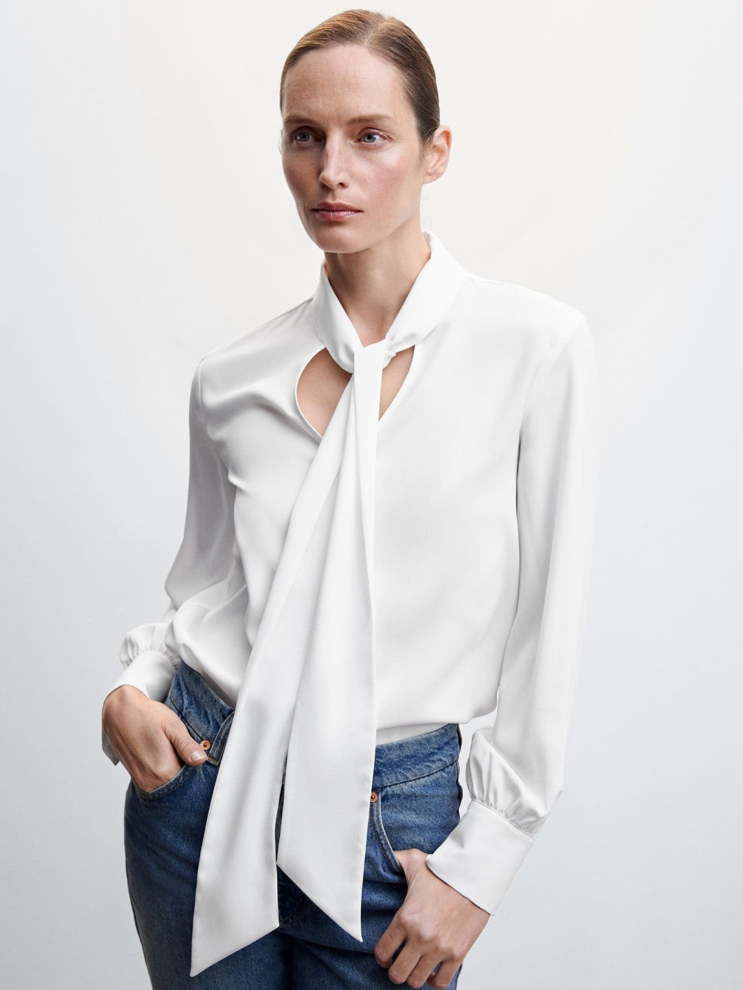

MANGO White Tie-Up Neck Top