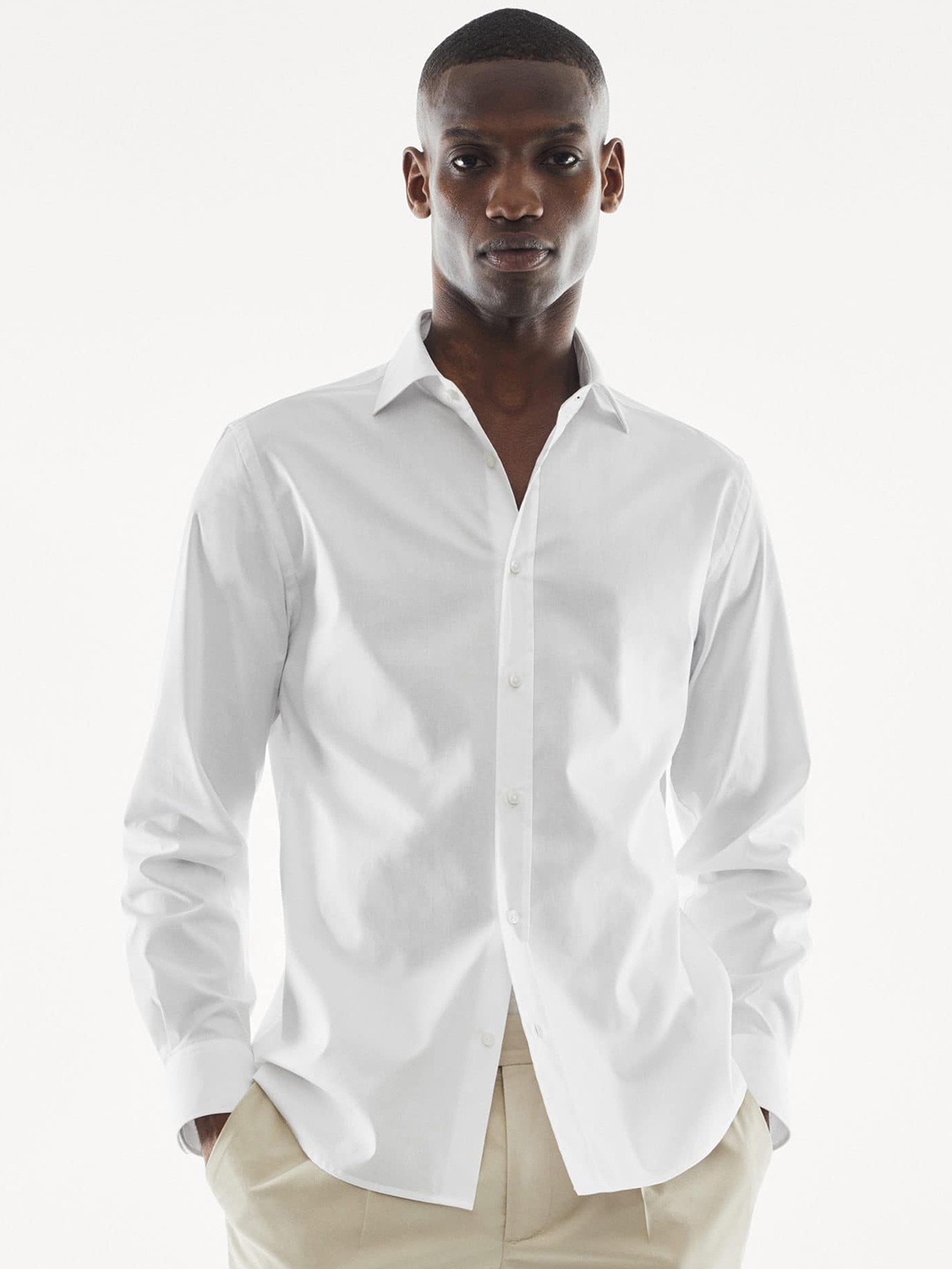 

MANGO MAN Pure Cotton Slim Fit Easy Care Casual Shirt, White