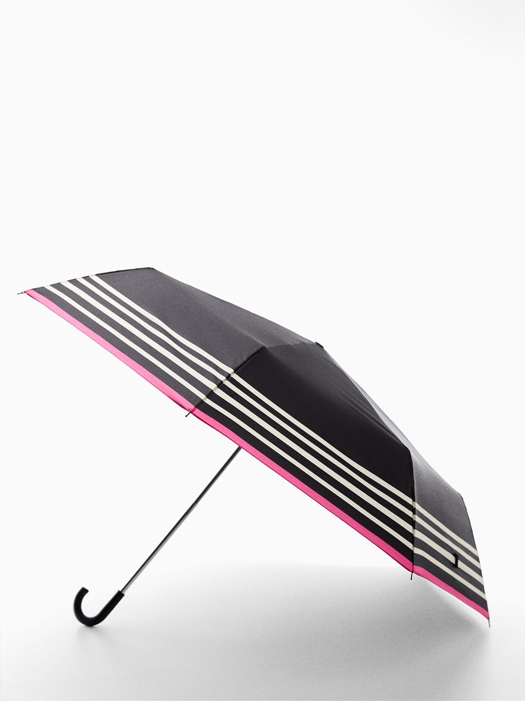 

MANGO Women Striped Sustainable 3-Fold Mini Umbrella, Black