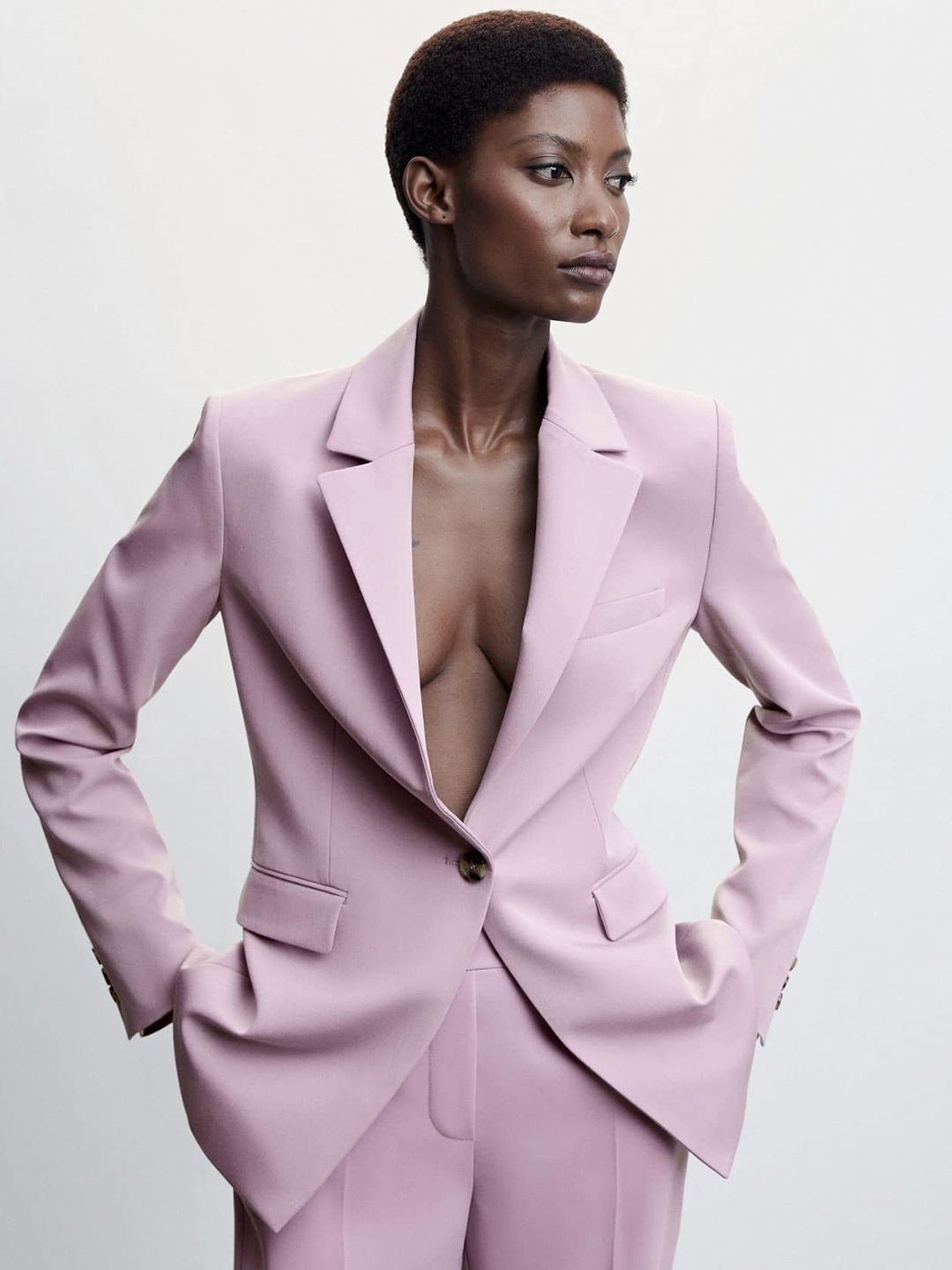

MANGO Women Sustainable Solid Singe-Breasted Formal Blazer, Lavender