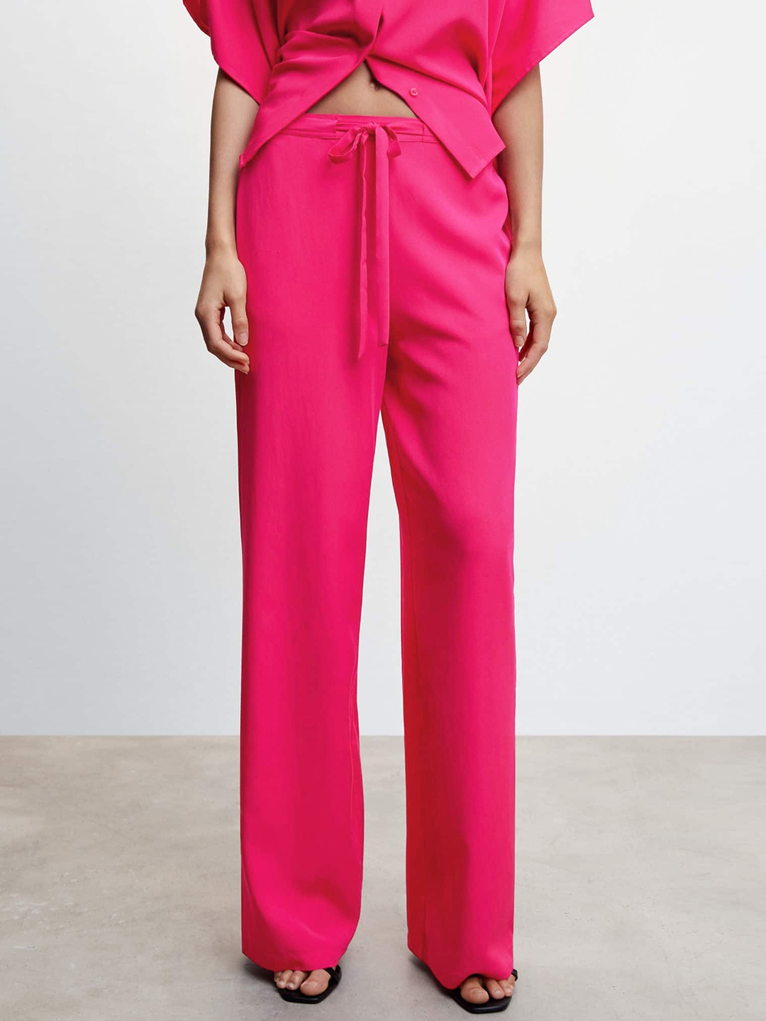 

MANGO Women Flowy Straight Fit Trousers, Fuchsia