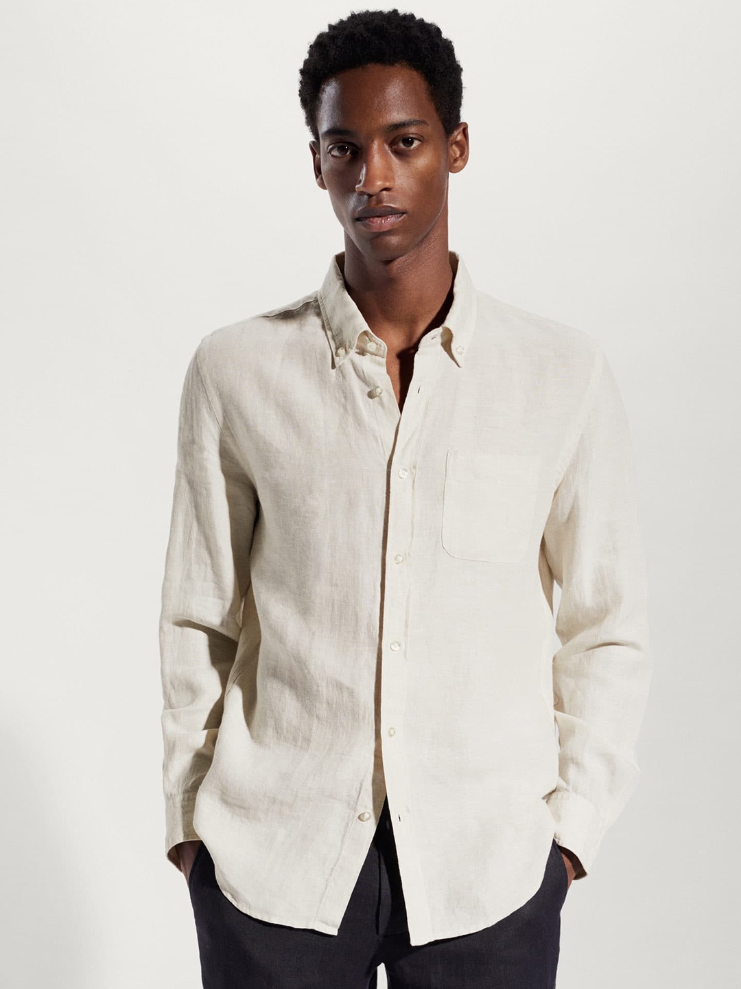 

MANGO MAN Men Beige Opaque Casual Shirt